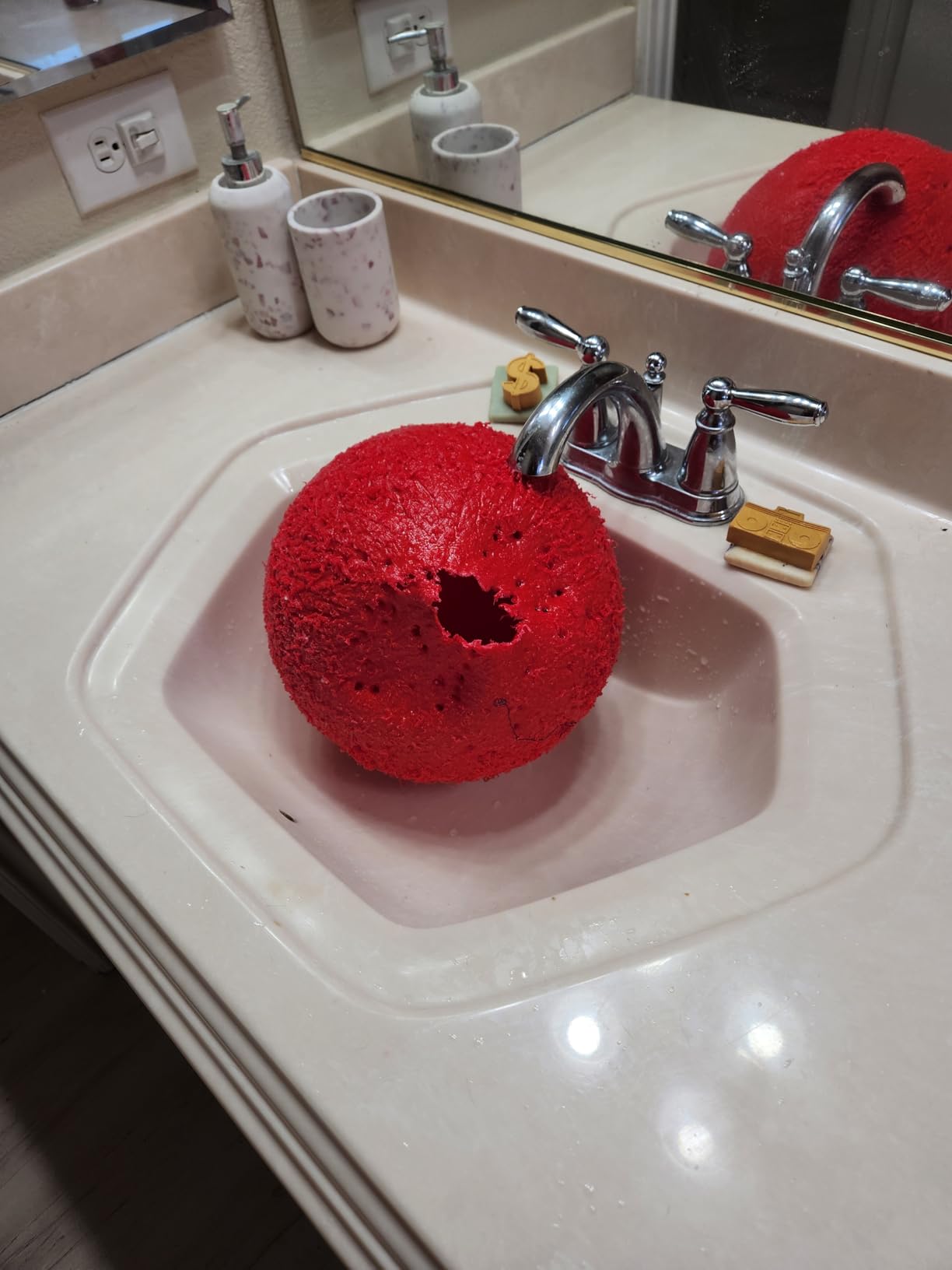 Doggie Dooley Virtually Indestructible Dog Ball - 10 Inch Hard Plastic Interactive Dog Toy for Large Breeds Over 45+ lbs - Built for Herding & Push Play - Floats in Water, Made in USA - Red customer photo 2
