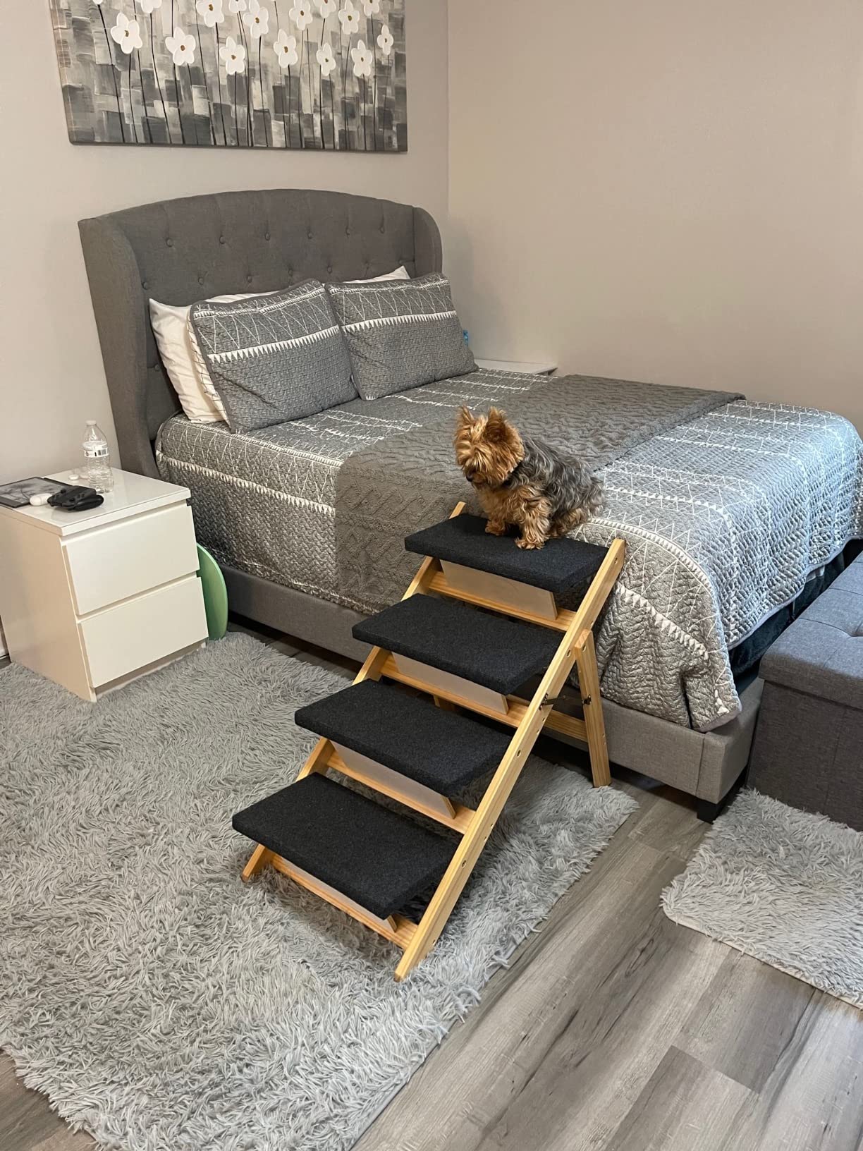 MEWANG Wood Pet Stairs & Ramp for Small/Medium Dogs and Cats, Aging Pets - 2-in-1 Foldable, Portable, Non-Slip Pet Ladder for Tall Beds, Couches, Cars - Holds Up to 220 lbs (31.5