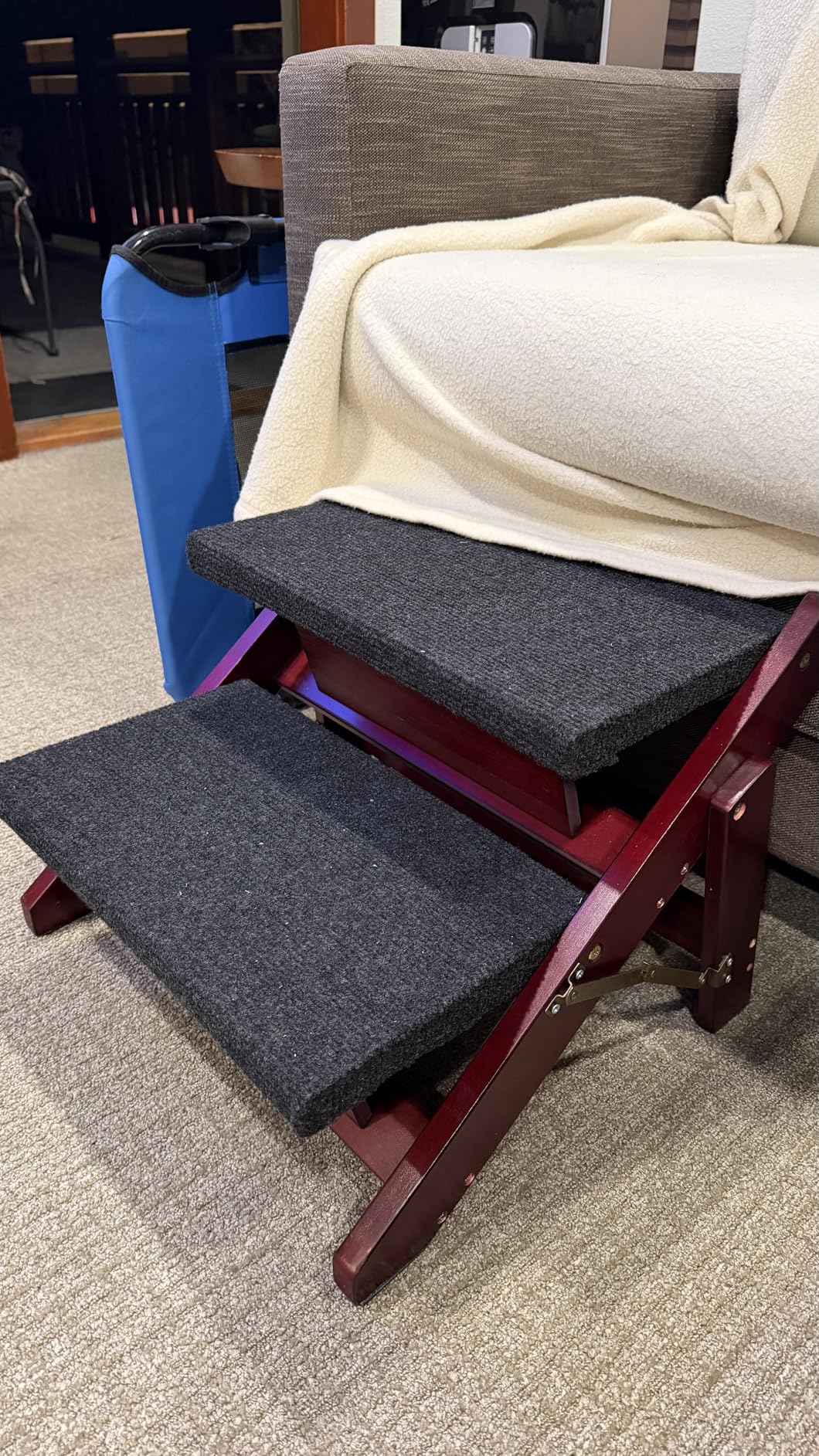 MEWANG Wooden Pet Stairs/Pet Steps - 3-in-1 Foldable Stairs & Ramp for Tall Beds and Cars - Portable Dog/Cat Ladder Up to 220 Pounds - for Small and Older Animals(Brown) (31.5