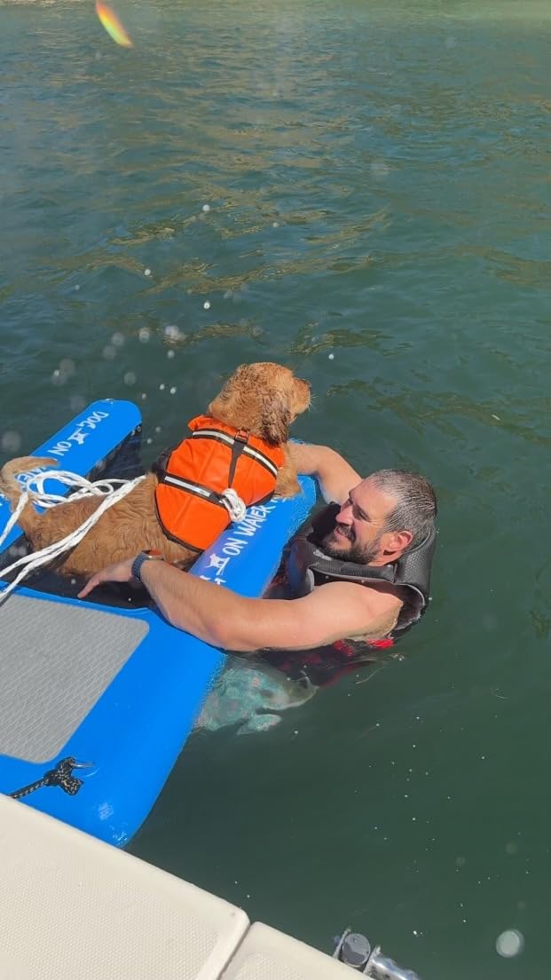 Dog on Water Ramp for Boat, Dock, or Pool. for Dogs up to 200 lbs to Easily Climb Out of The Water. Floatable. Includes Pump, Carry Backpack, Rope. 2025 Model customer photo 1