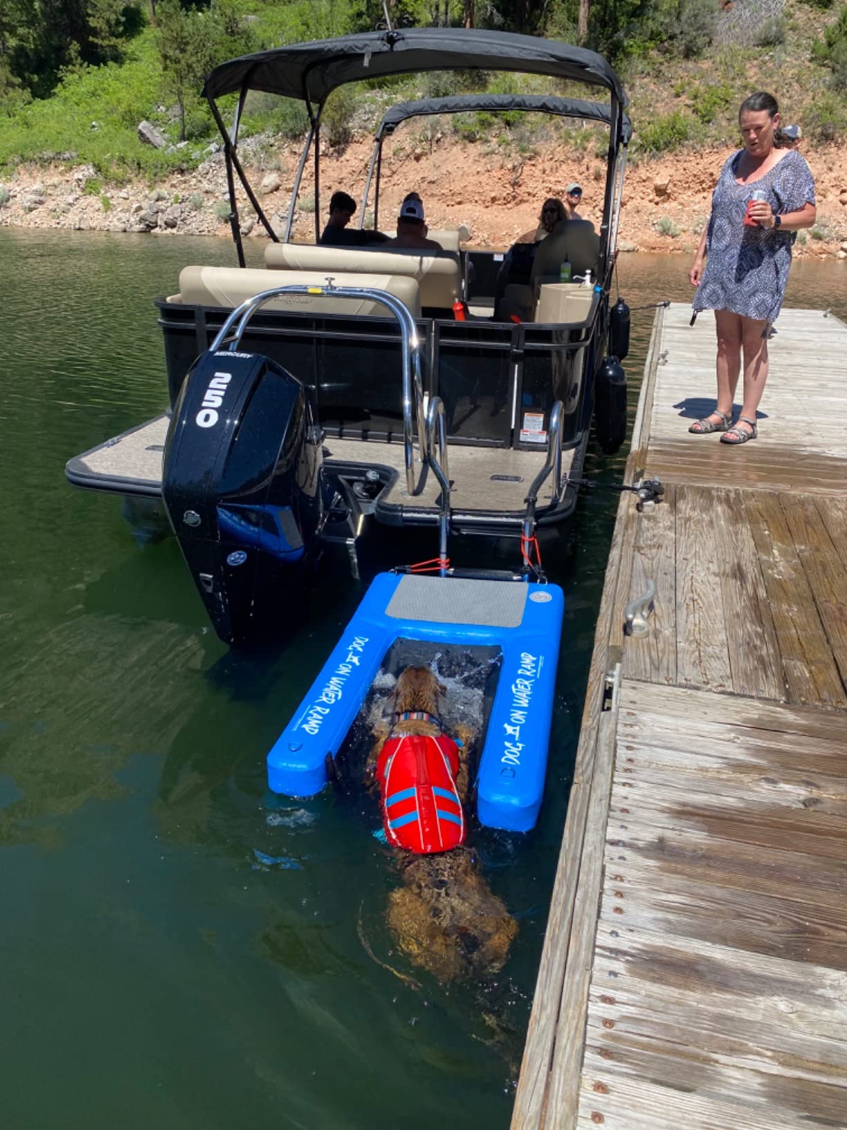 Dog on Water Ramp for Boat, Dock, or Pool. for Dogs up to 200 lbs to Easily Climb Out of The Water. Floatable. Includes Pump, Carry Backpack, Rope. 2025 Model customer photo 2