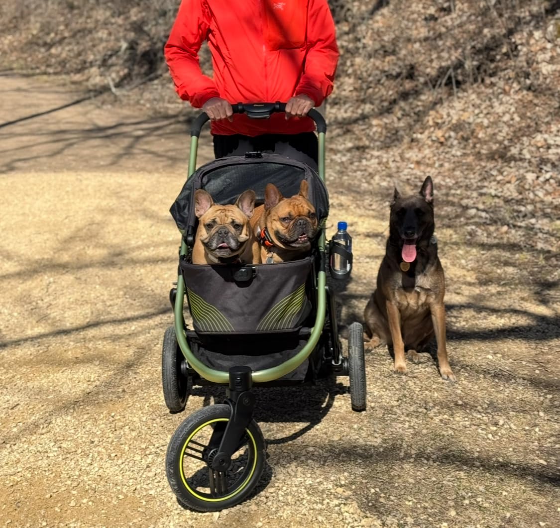 ibiyaya The Beast Pet Jogging Stroller for All Terrains, 3-Wheel Dog Carrier with Double Breaks, Zipperless Large Stroller for Running & Hiking, Multiple Small Dogs, Medium Dogs, or Cats (Jet Black) customer photo 1
