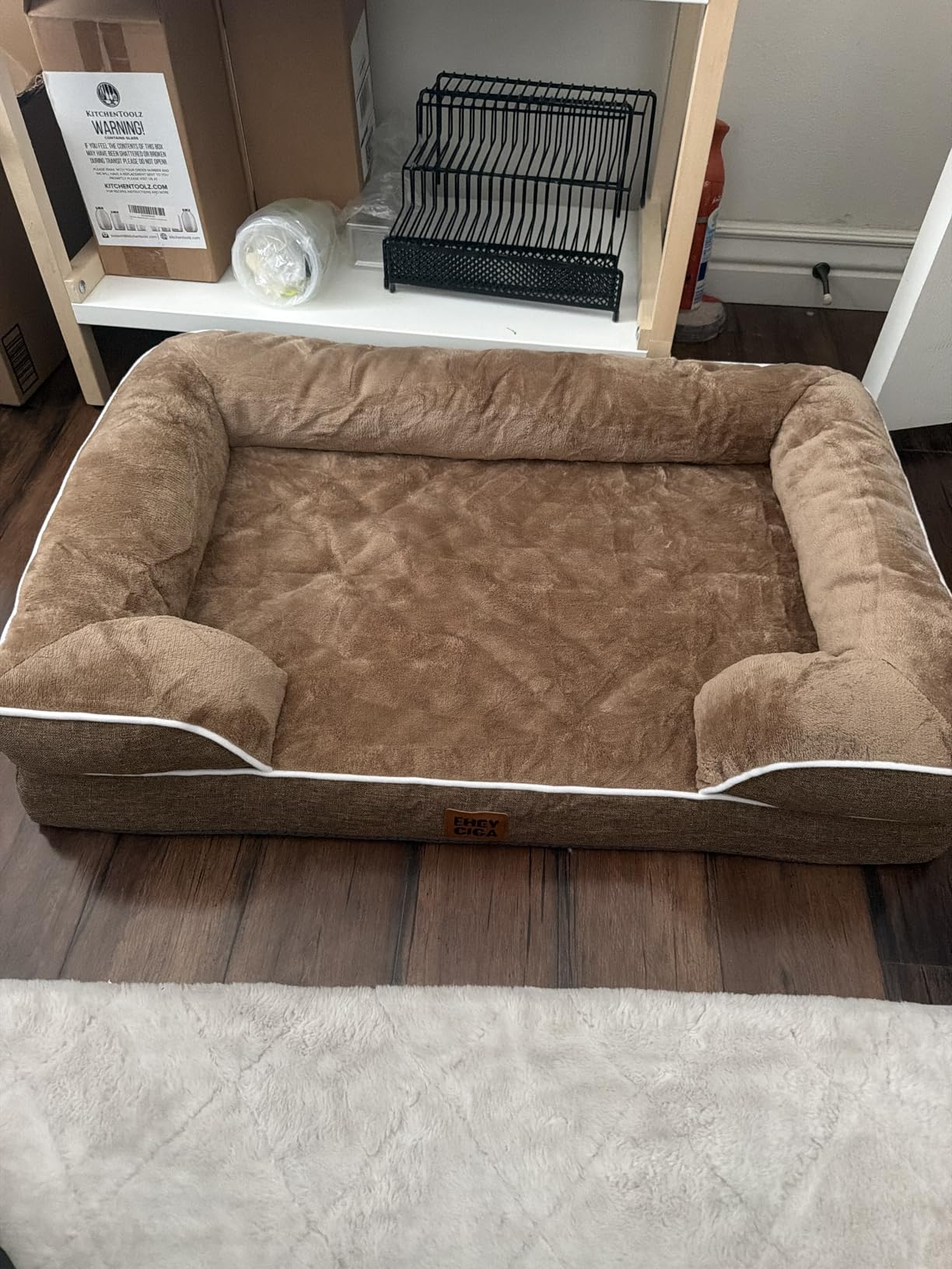 EHEYCIGA Orthopedic Dog Beds for Extra Large Dogs, Waterproof Memory Foam XL Dog Bed with Sides, Non-Slip Bottom and Egg-Crate Foam Big Pet Couch Bed with Washable Removable Cover, Camel customer photo 1