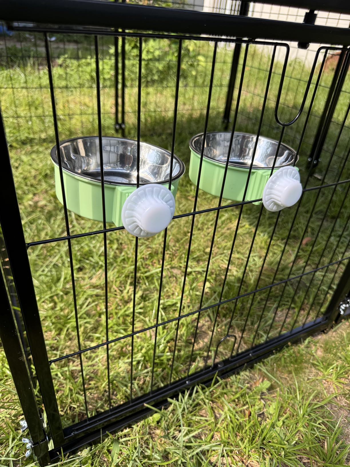 Mr IRONSTONE Outdoor Dog Kennel Heavy Duty Metal Dog Enclosure with Roof, Rotating Food & Water Feeder, Waterproof Covered Large Dog Run for Backyard, Secure Lock Design customer photo 1