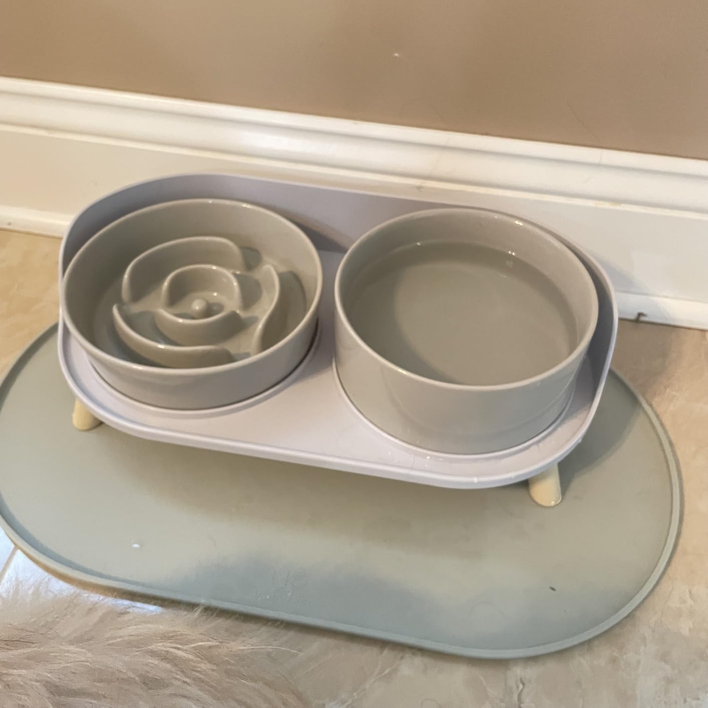 Elevated Slow Feeder Dog Bowls - Ceramic Food and Water Bowl Set with Stand - Raised Pet Dishes for Small and Medium Sized Dogs customer photo 2
