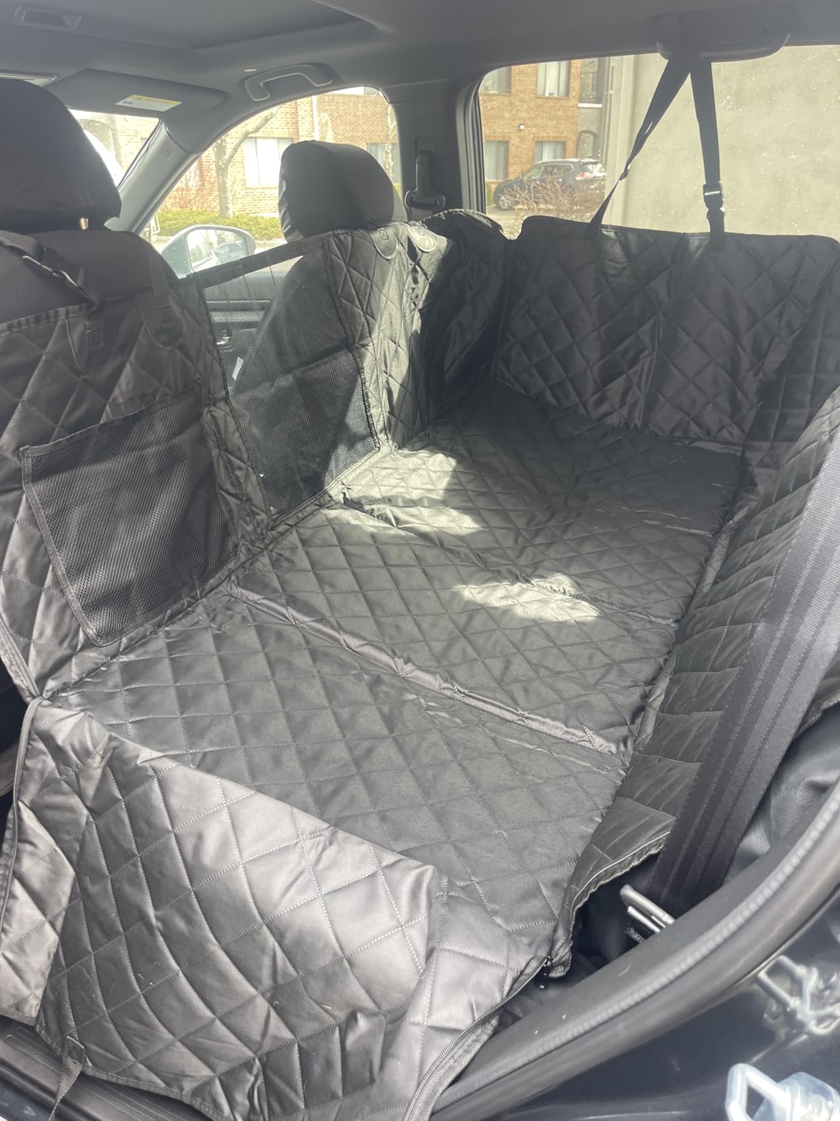 URPOWER Backseat Extender for Dogs - Hard Bottom Dog Car Seat Cover for Back Seat, Dog Hammock for Car and SUV, Pet Rear Seat Protector Dogs Travel Bed with Mesh Window customer photo 1