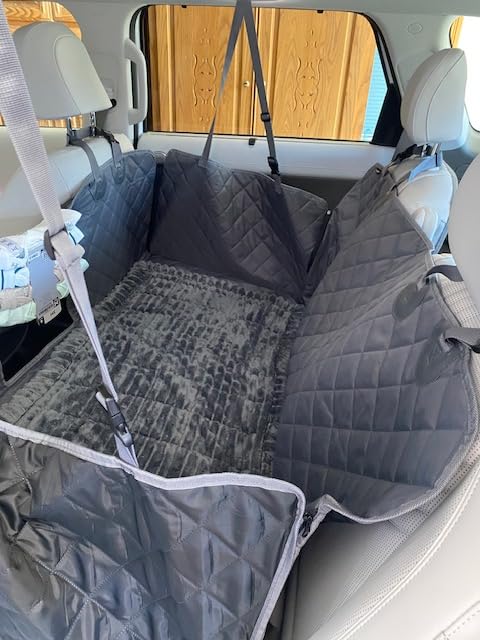 URPOWER Backseat Extender for Dogs - Hard Bottom Dog Car Seat Cover for Back Seat, Dog Hammock for Car and SUV, Pet Rear Seat Protector Dogs Travel Bed with Mesh Window customer photo 2