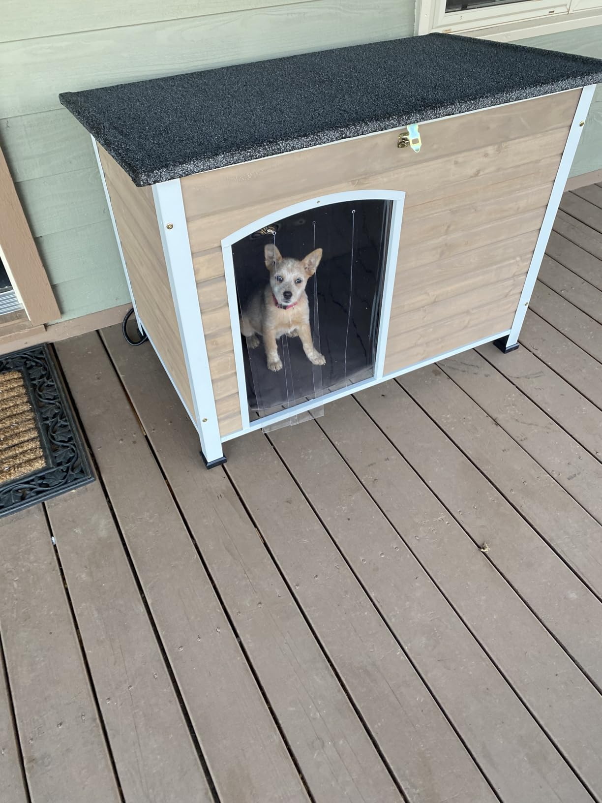 GUTINNEEN Extra Large Heated Dog House Outdoor Insulated for Winter, Weatherproof Dog Kennel with Anti-Chewing Iron Frame, Insulated Dog Shelter for Large Breed (Brown, 59.1'' Large) customer photo 1
