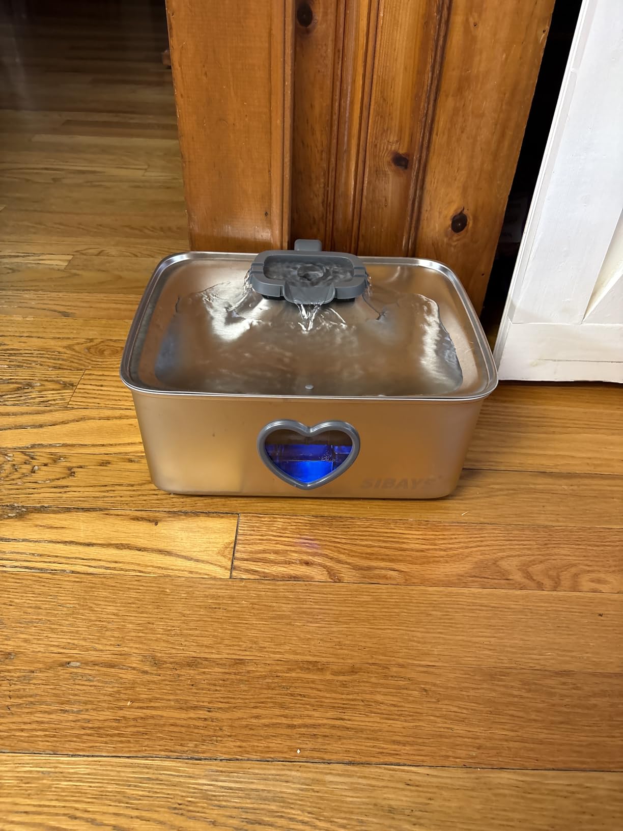 SIBAYS 15L Large Dog Water Fountain, 4 Gal Stainless Steel Pet Water Fountain for Dogs Inside, Ultra Quiet Automatic Dog Water Bowl Dispenser with Water Level Window & LED Light, Easy to Clean FS80 customer photo 1