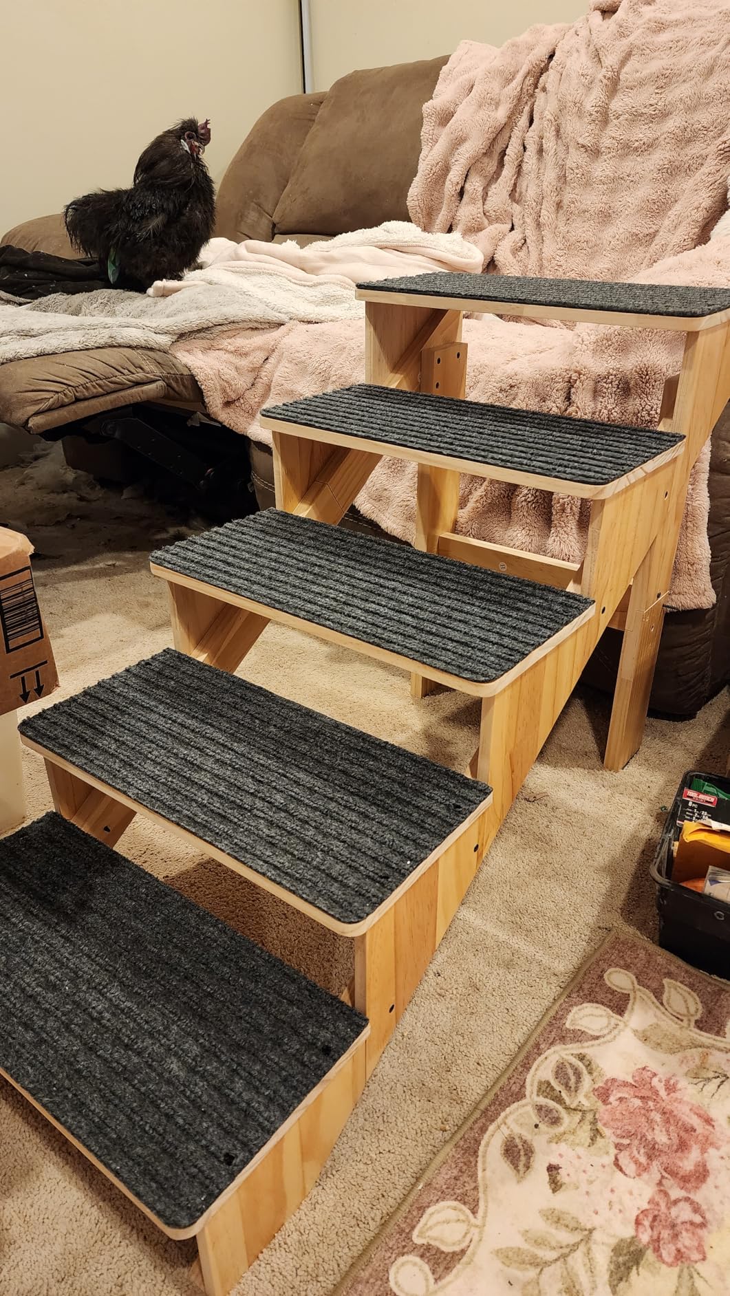 4-Step Dog Stairs for Large Dogs, Solid Wooden Dog Steps for Beds/Couch with Carpet, 24 Inches Anti-Slip Pet Stairs for High Beds, Ramp for Older/Senior Dogs, Pet Bed Stairs to Get on Bed/Sofa customer photo 1