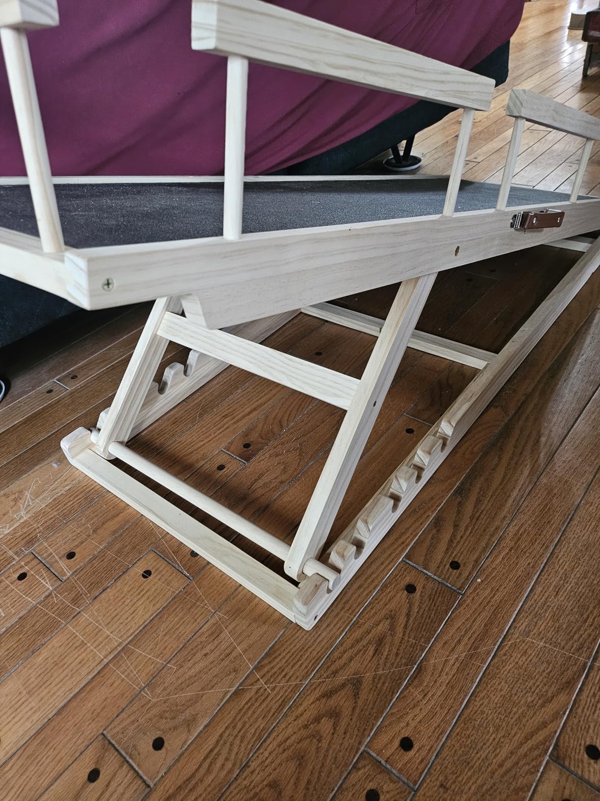 Tresbro Dog Ramp for High Bed, 55.11'' Long 19.3''-27.17'' Adjustable Height Pet Ramp with Anti-Slip Mat & Side Rails, Wooden Portable Ramp for Small to Large Dogs to Get on Bed, Couch, Up to 200LBS customer photo 1
