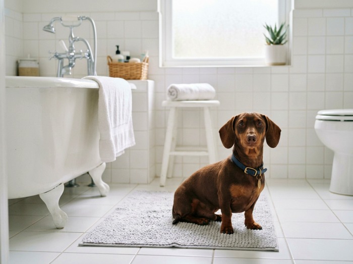 Dog Using the Toilet