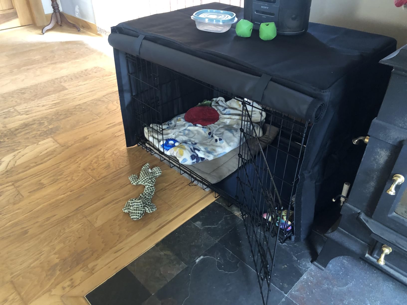 HONEST OUTFITTERS Dog Crate Cover 42 Inch Dog Kennel Cover for Large Dog, Heavy Duty Oxford Fabric, with Double Door, Pockets and Mesh Window (43L x 29W x 30H, Black) customer photo 2