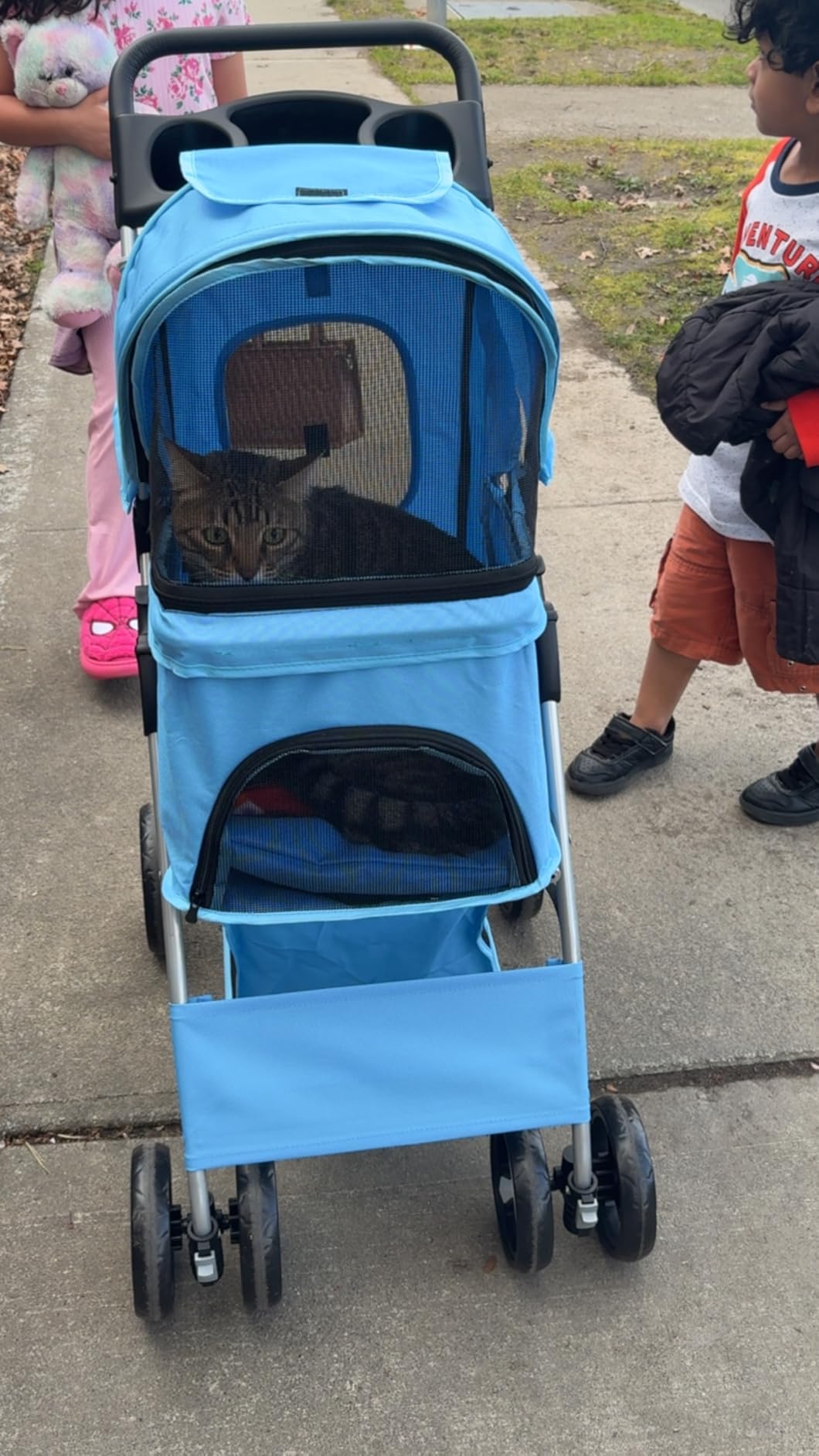 ZENY Foldable Pet Stroller, Cat/Dog Stroller with 4 Wheel, Pet Travel Carrier Strolling Cart with Storage Basket, Cup Holder (Black) customer photo 2