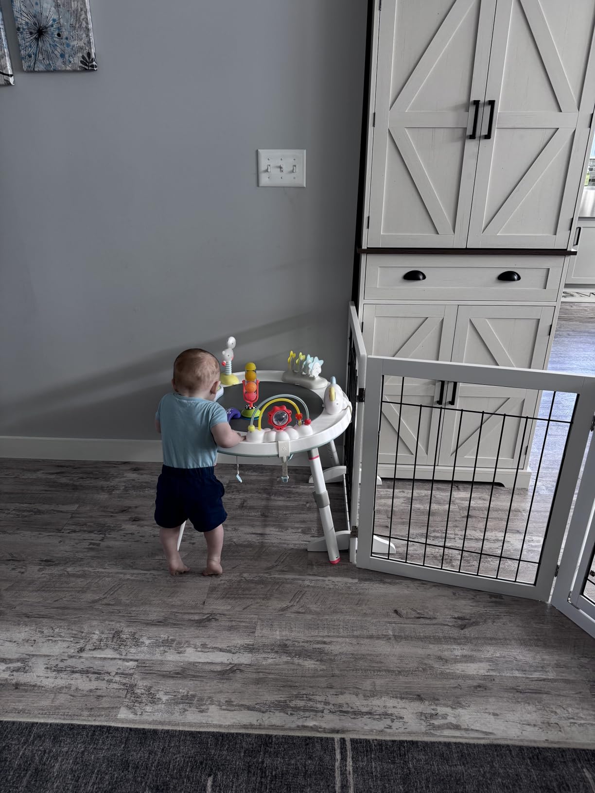 SPIRICH 96-inch Extra Wide 30-inches Tall Dog Gate with Door Walk Through, Freestanding Wire Pet Gate for The House, Doorway, Stairs, Pet Puppy Safety Fence, Support Feet Included (White) customer photo 2