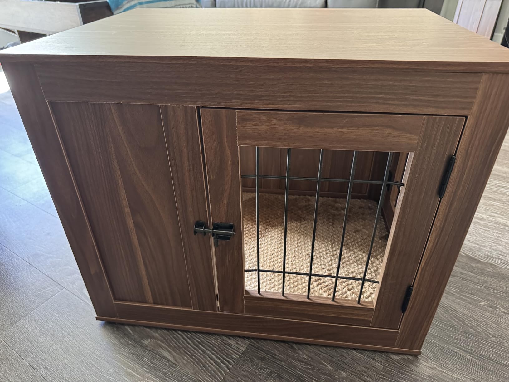 unipaws 38.5 Inch Furniture Style Dog Crate for Medium Large Dogs, Indoor Aesthetic Dog Stuff Kennel, Modern Decorative Wood Wire Cage, Pretty Cute End Side Table Nightstand, Walnut customer photo 2