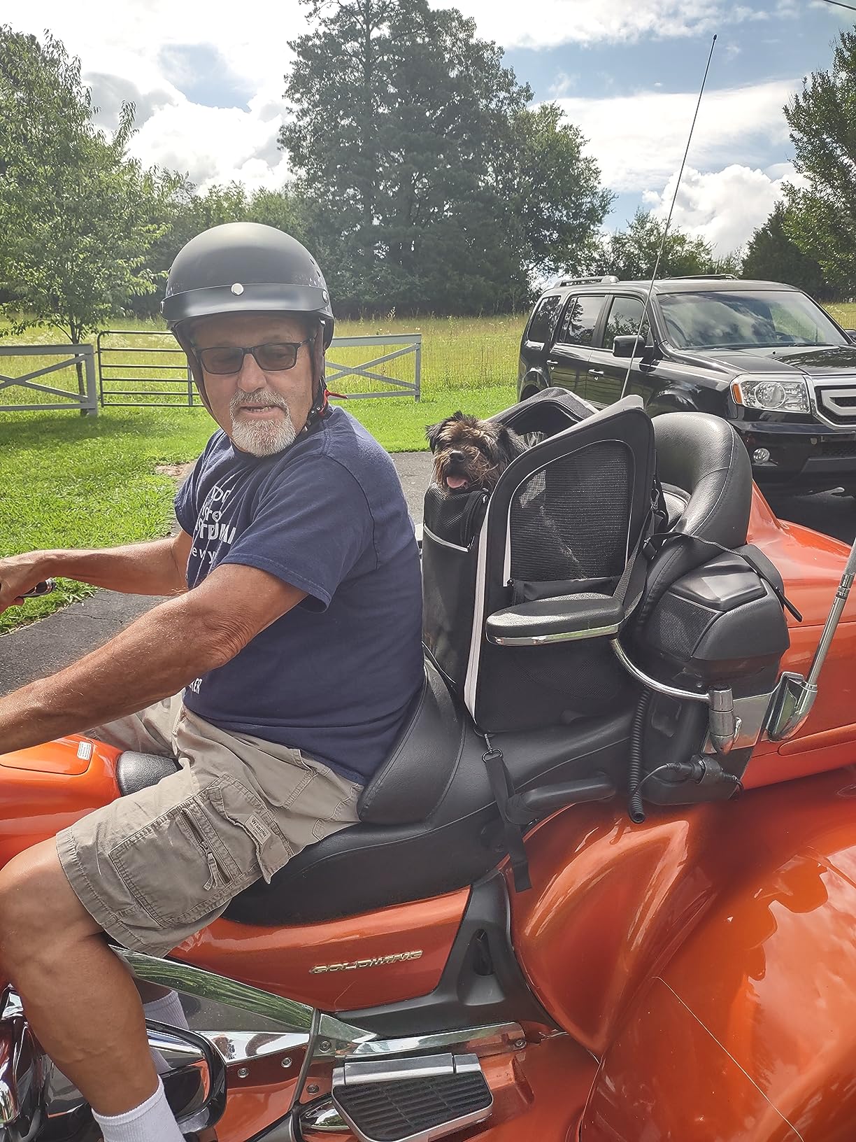 JFG RACING Motorcycle Pet Carrier, 20lbs Dog/Cat Carrier Bags, Portable Folding Dog Backpack Carrier for Street Glide Road King Goldwing GL1800 ATV ADV with Passenger Touring Seat or Luggage Rack customer photo 1