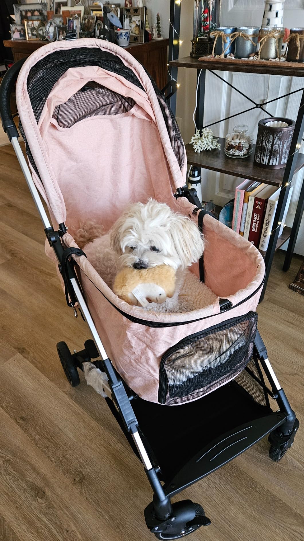 Kenyone Pet Stroller for Medium Dogs Up to 55lbs, Lightweight Aluminum Frame, One Click Folding, Large Cat Stroller with No Zip Entry, Detachable Mesh, Multiple Pockets customer photo 2
