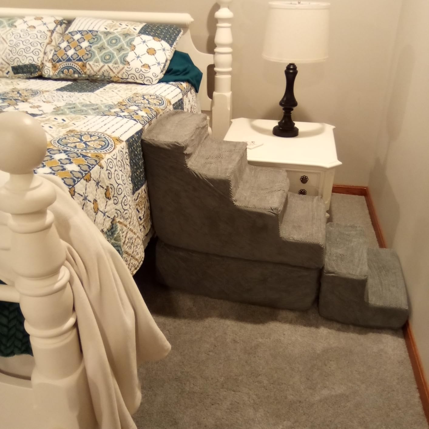 Dog Stairs for High Beds 30-36 inches Tall, 6-Step Dog Steps for Bed 32-36 inches for Small Large Dogs, Doggie Ramp for Bed, 30D Foam Pet Stairs for Old Dogs/Cats, Free-Installation, Grey customer photo 2