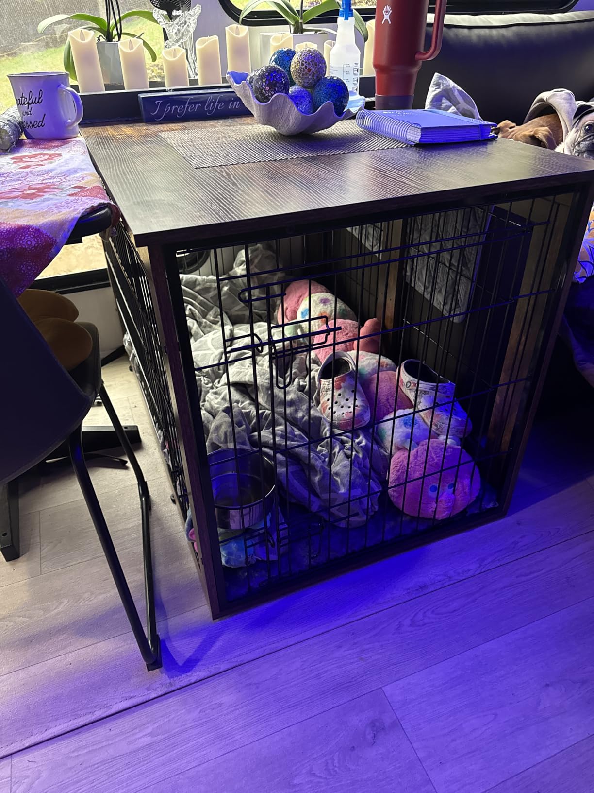 Lulive Dog Crate Furniture for Medium Dogs, 32'' Dog Kennel Indoor with Cushion & Wheels Wooden Dog Cage Double Doors Dog Crate End Table, Grey customer photo 1
