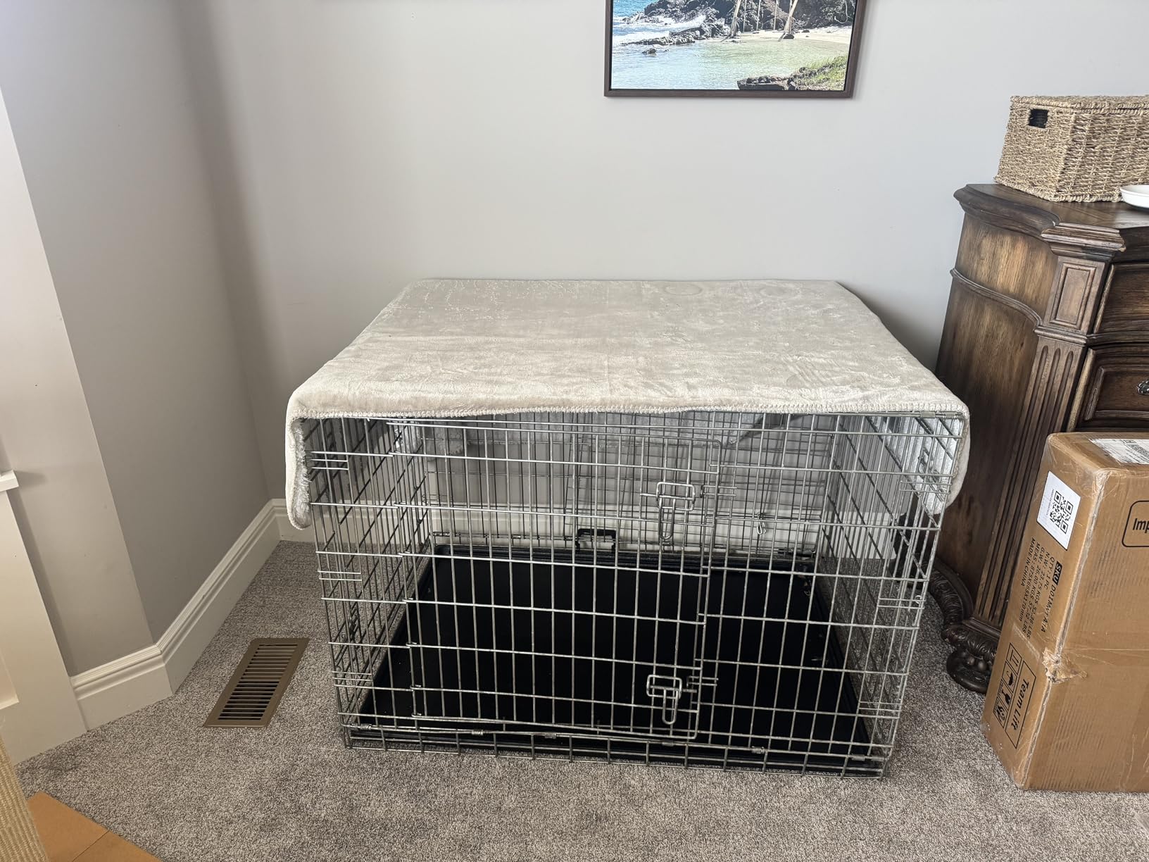 rehomerance 42 Inch Heavy Duty Dog Crate Furniture for Large and Medium Dogs, Decorative Pet House End Table, Wooden Cage Kennel Furniture Indoor, Natural and White customer photo 2