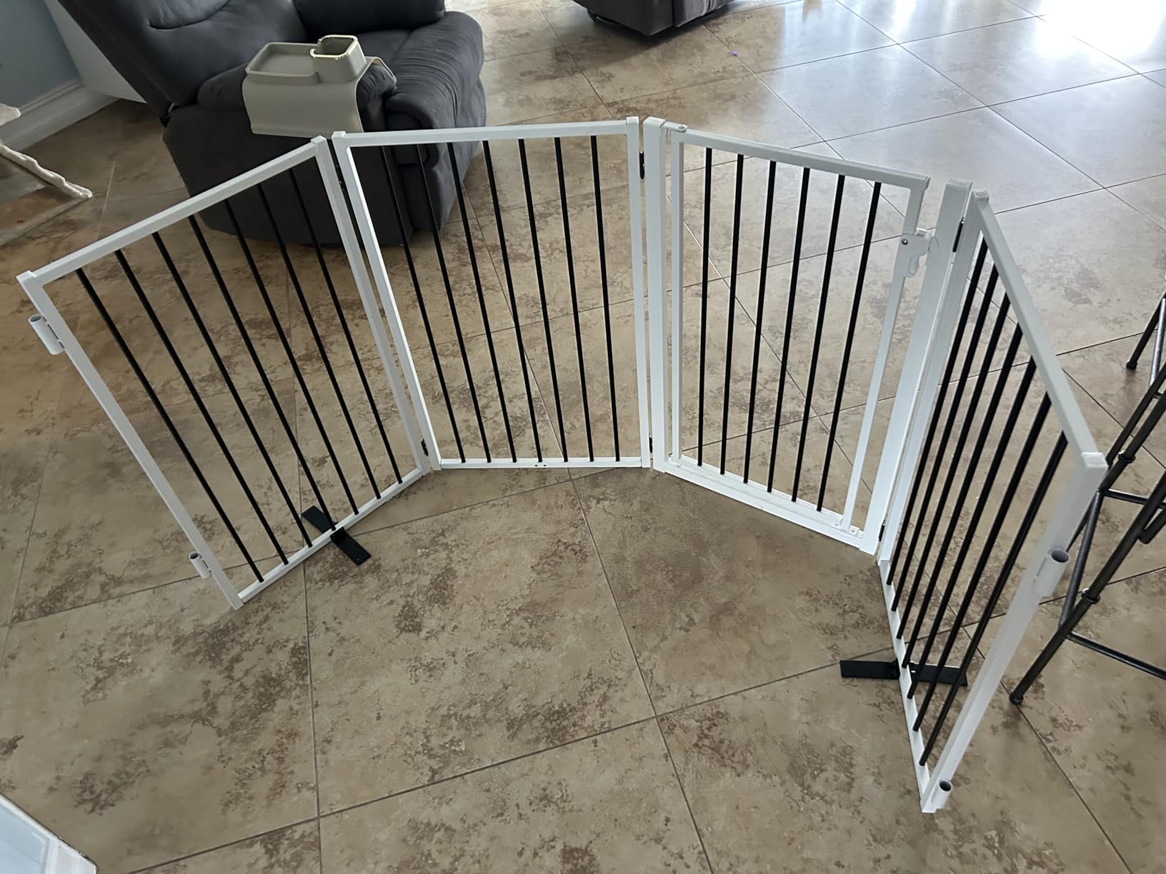 Metal Freestanding Dog Gates with Door for Outdoor Indoor, 80'' Extra Wide 32'' Tall Free Standing Dog Gate for Doorways, Large Openings, Deck, Yard, Foldable Safety Pet Fence (Black, 4 Panels) customer photo 2