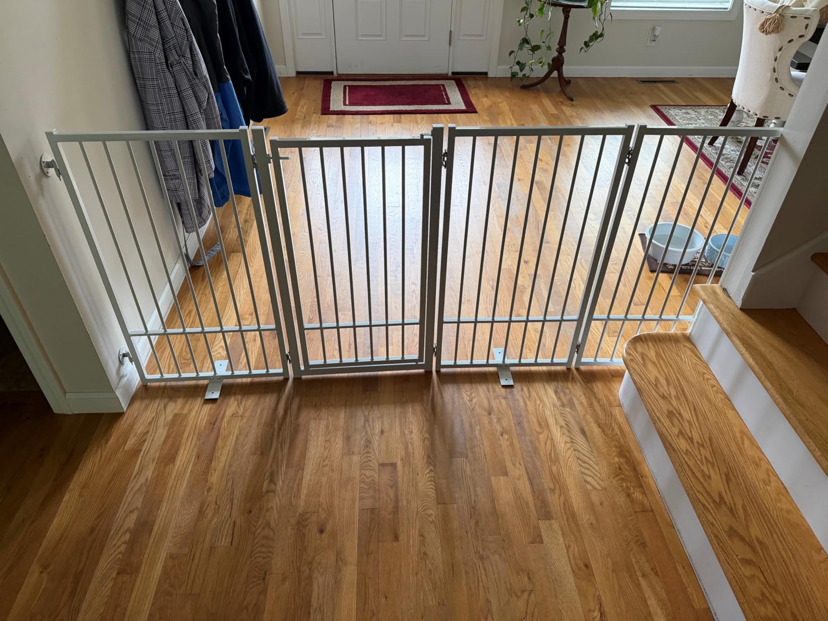 SNUOWU Full Metal Freestanding Dog Gate with Door, 32''Height Foldable Pet Dog Fence for Indoor & Outdoor, 4 Panels Extra Wide Free Standing TallDog Gates for Doorways,House,Stairs,Porch,Deck,Yard customer photo 1