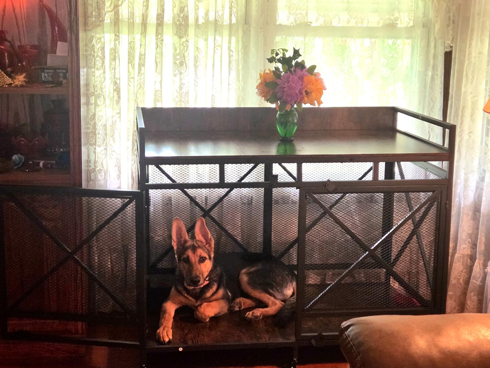 COZPAW Large Dog Crate Furniture, 48 Inch Wooden Dog Kennel for XLarge Dogs, Heavy Duty Dogs Furniture Indoor Wire Dog Cage with Caster Wheels, Decorative Pet House End Table, Brown customer photo 2