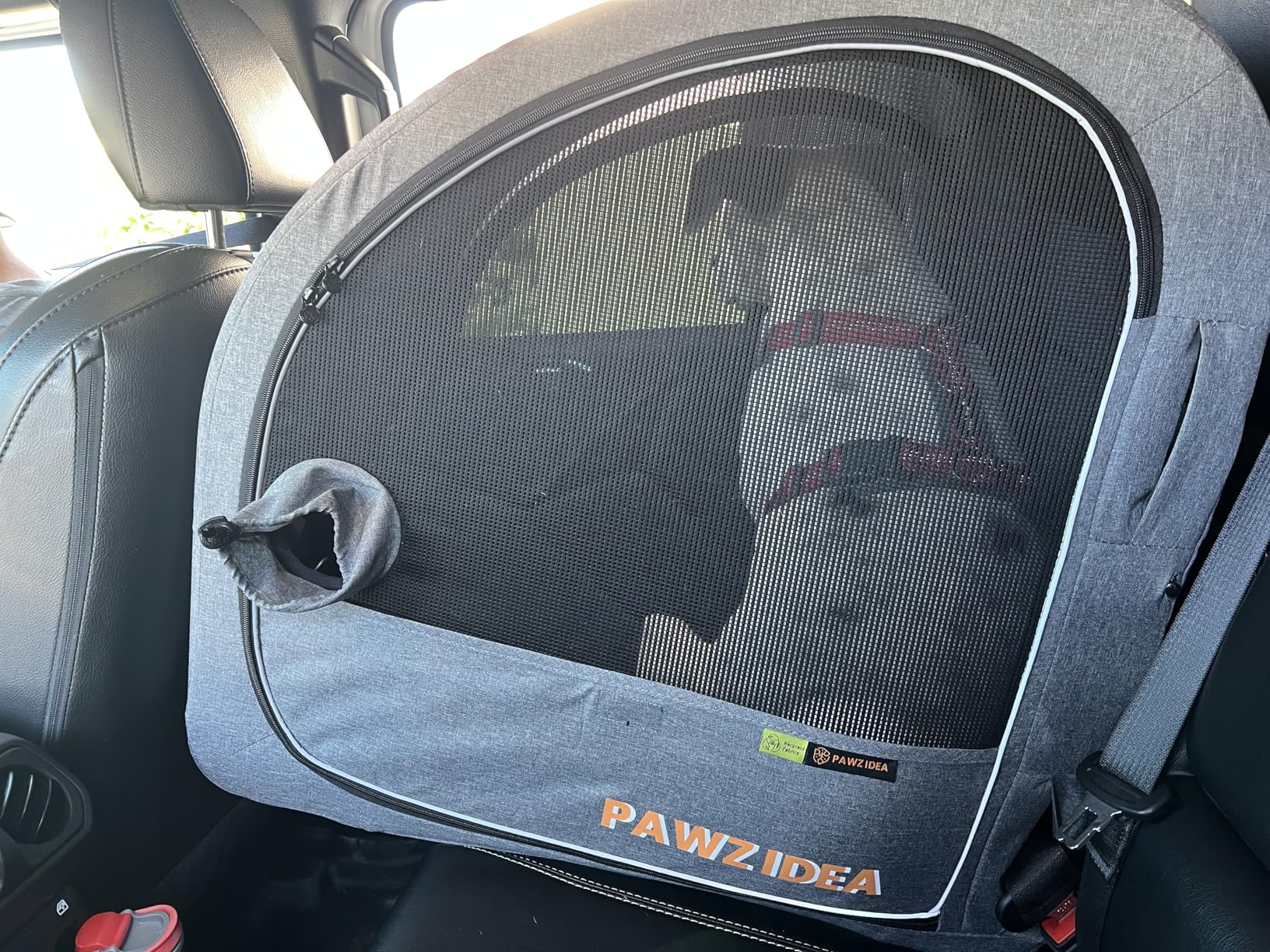 PAWZIDEA Portable Dog Crate for Car Travel, Medium & Large Dogs Up to 80lbs | Soft-Sided Dog Car Kennel for Backseat, Secures Seatbelt & Headrest Strap, Collapsible Enclosed Car Seat Carrier, Chew-Proof customer photo 2
