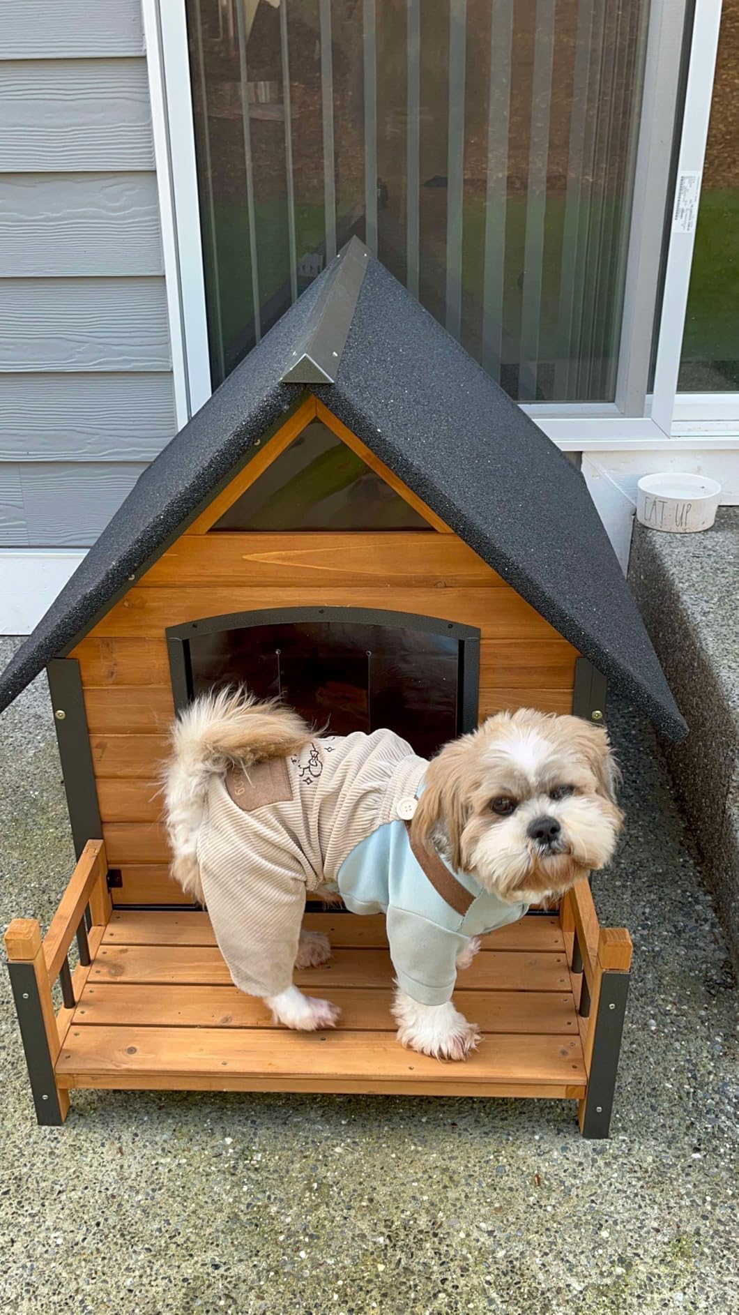 Outdoor Dog House with All-Around Insulated Liner Weatherproof Puppy Shelter Indoor Dog Kennel, Anti-Bite Dog Home for Large Breed with Porch (Brown, Large) customer photo 1