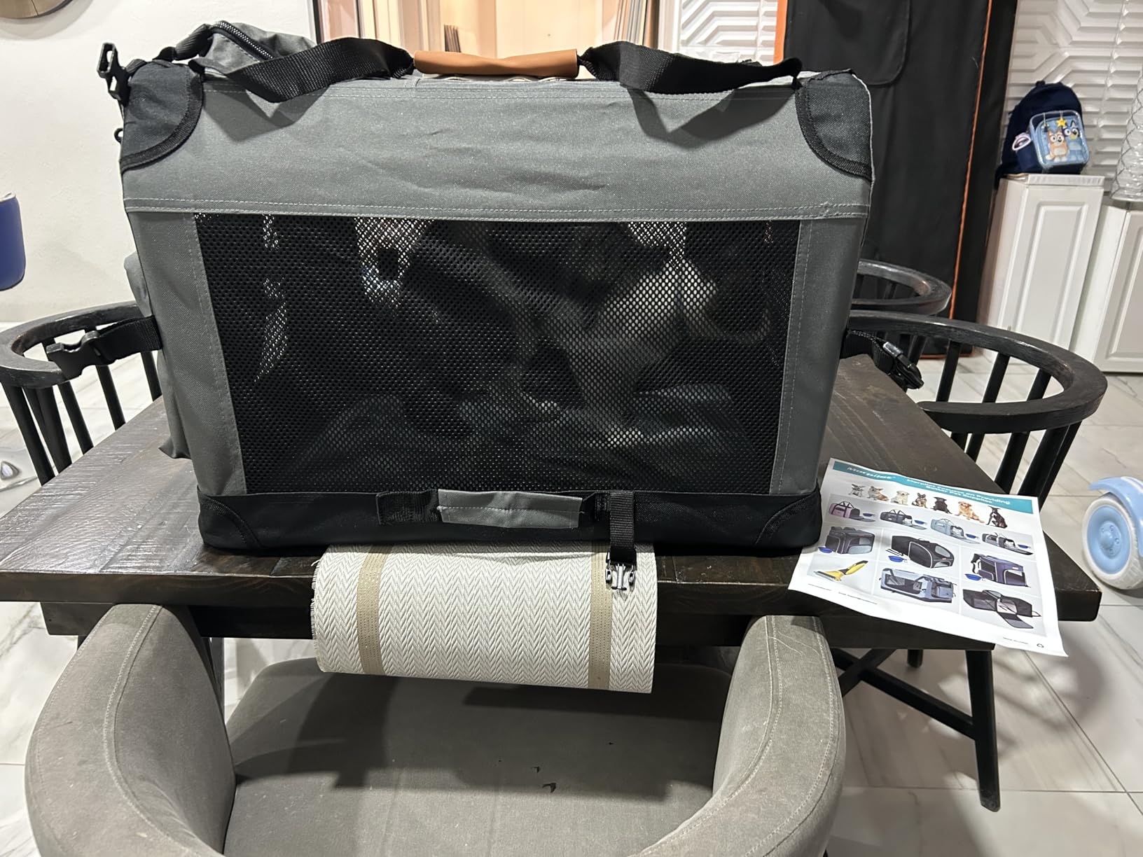 Morpilot 24-inch Portable Collapsible Dog Crate: Travel Dog Crate Soft-Sided for Small Dogs up to 27lbs, with Foldable Bowl, Shoulder Strap & Storage Pockets, Grey customer photo 2