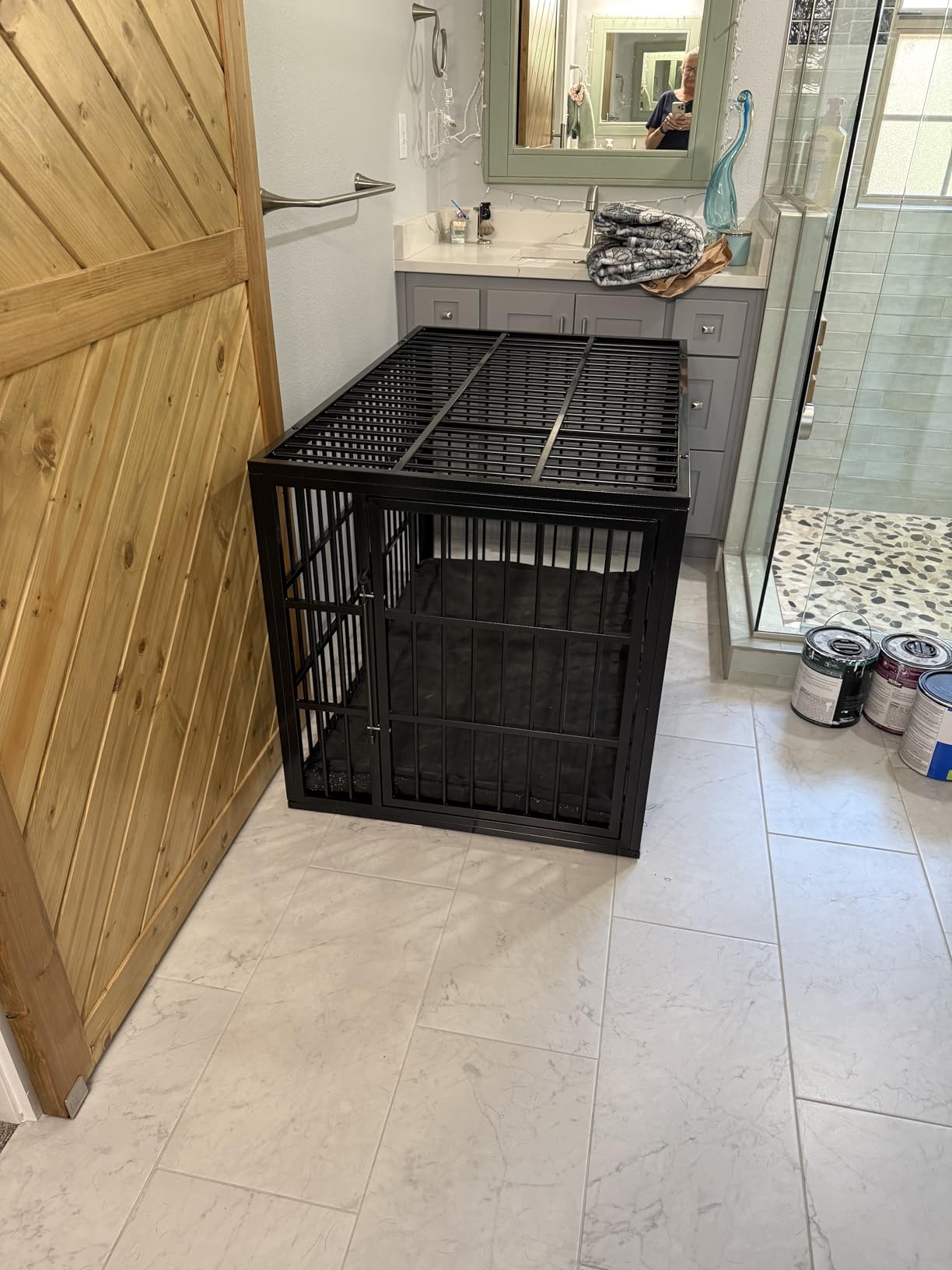 VERIFURTY 24 Inch Heavy Duty Dog Crate for Small Dogs with Self-Locking Latch, Escape-Proof Steel Kennel Indoor, Double Door Metal Pet Cage with Wheels and Removable Floor customer photo 1
