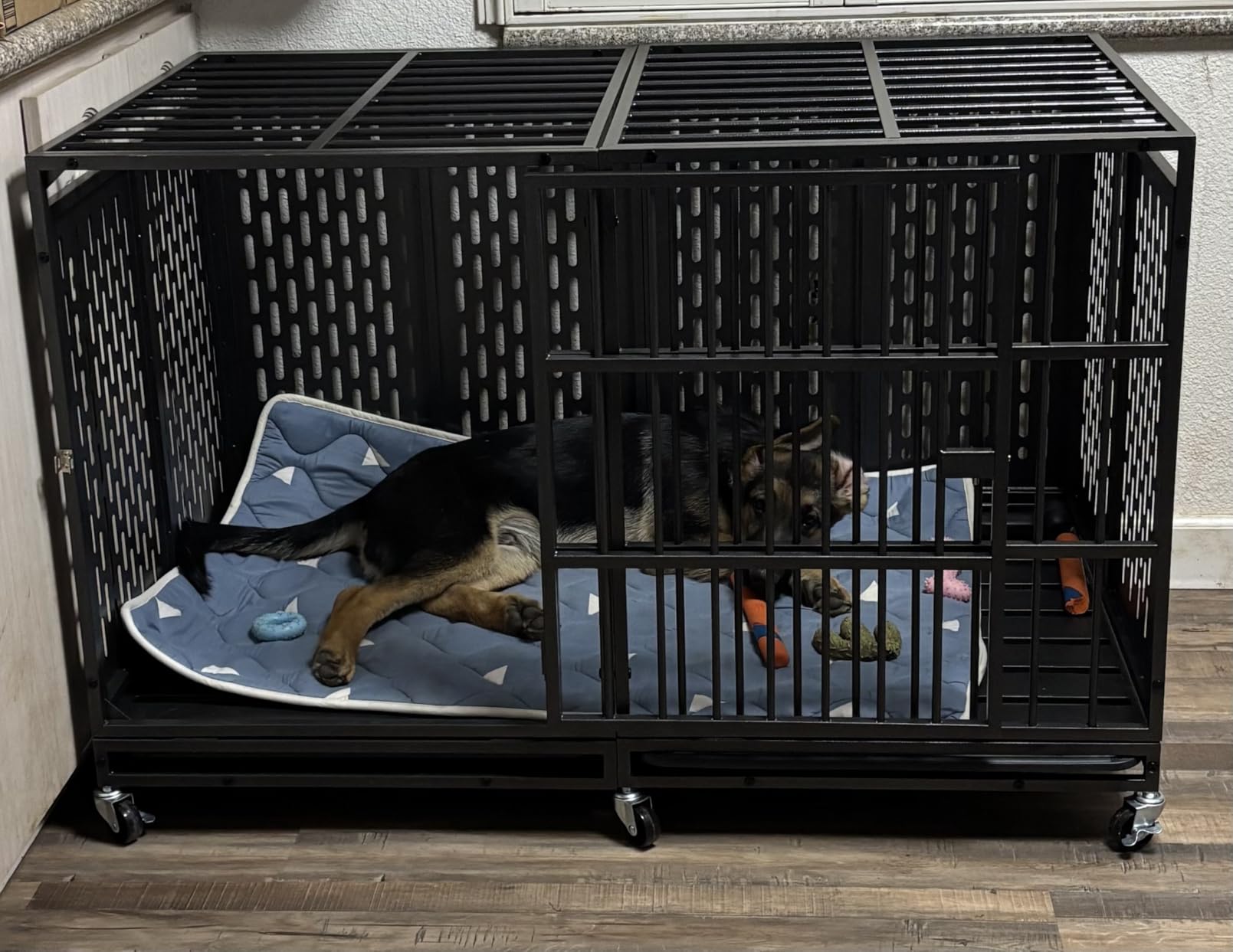 Snuowu 48 Inch Heavy Duty Dog Crate with Wheels, Metal Big Dog Cage for Large and Medium Dogs, Extra Large XL XXL Indestructible Dog Crate with Removable Tray customer photo 2