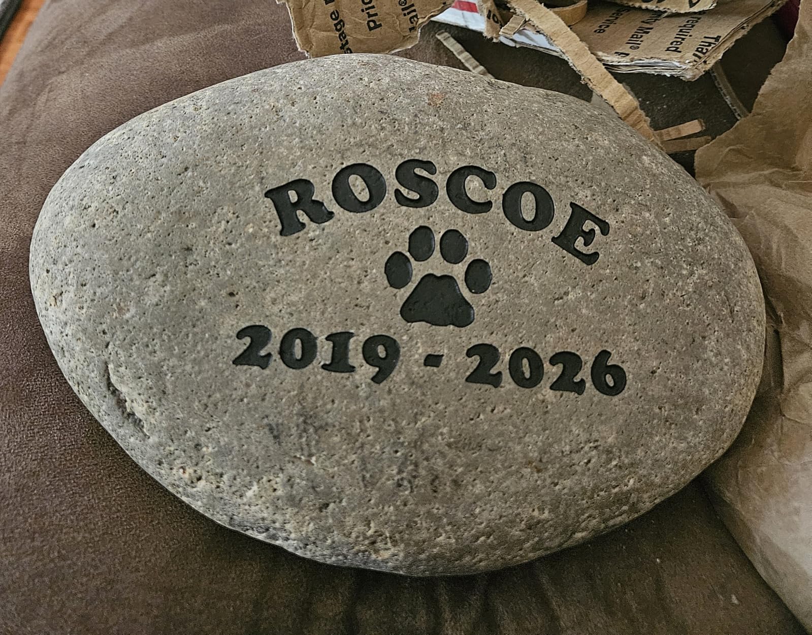 Personalized River Stone Pet Memorial Stones Headstone Grave Marker for Dog or Cat 8 inches to 10 inches Natural Rock Customized with Name and Paw Print customer photo 1