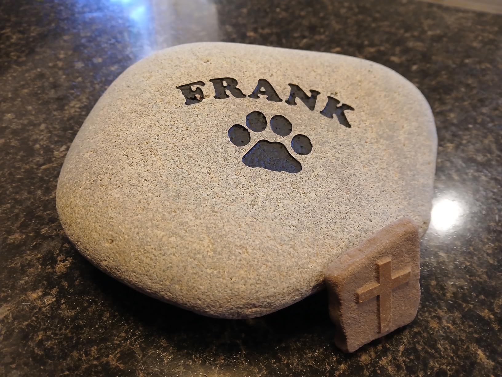 Personalized River Stone Pet Memorial Stones Headstone Grave Marker for Dog or Cat 8 inches to 10 inches Natural Rock Customized with Name and Paw Print customer photo 2