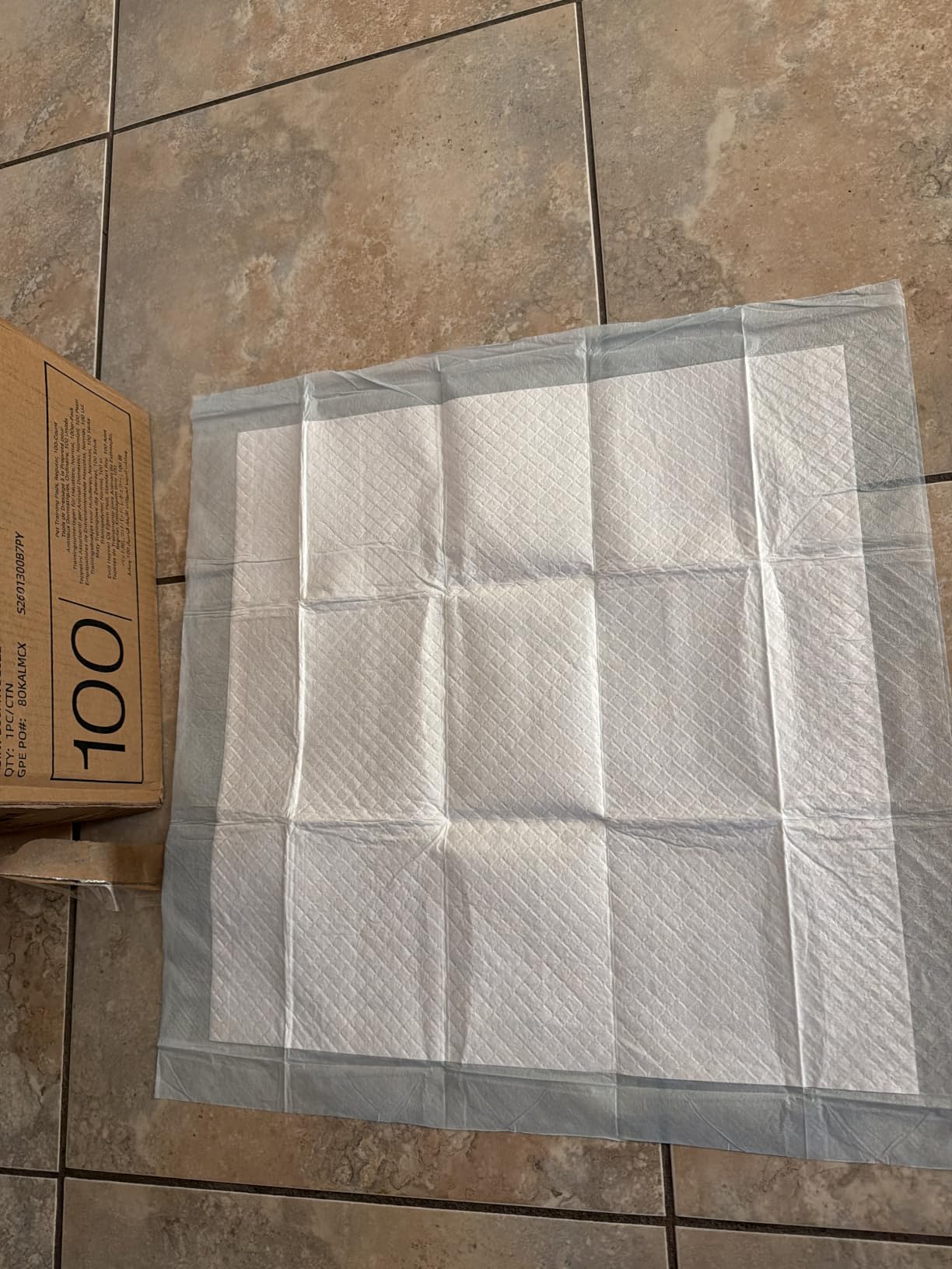 Amazon Basics Leak-Proof Dog and Puppy Potty Training Pee Pads with Quick-Dry 5-Layer Super Absorbent Design, Regular Size 22 x 22 inch, Blue & White, 100 Count customer photo 1