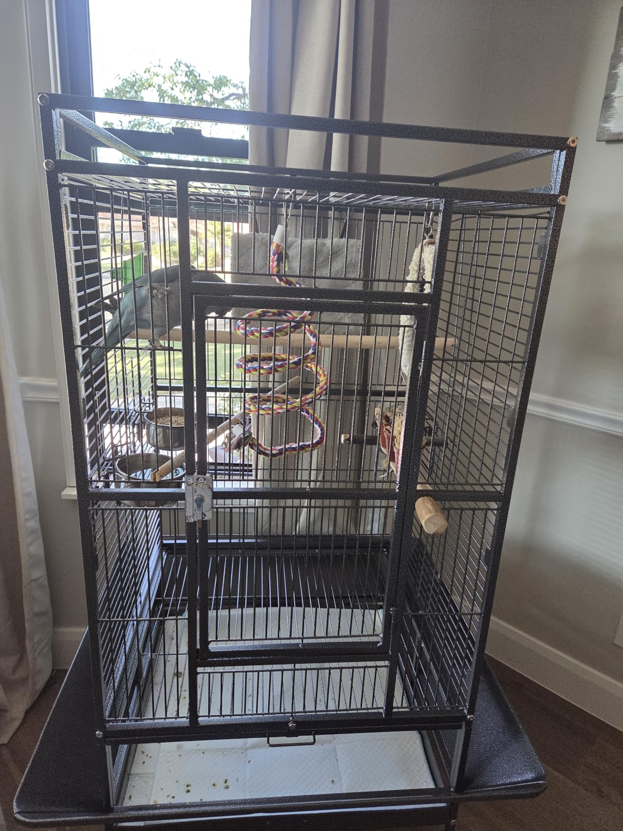 Yaheetech 69-inch Wrought Iron Rolling Large Parrot Bird Cage for African Grey Small Quaker Amazon Cockatiel Sun Parakeet Green Cheek Conure Dove Lovebird Budgie Play Top with Stand customer photo 2