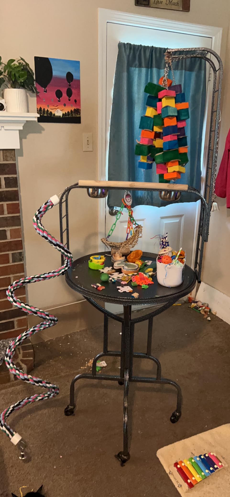 Elegant and Strong Durable Wrought Iron Parrot Bird Play Gym Ground Rolling Stand with Metal Climbing Play Ladder Easy Clean Removable Metal Pan Toy Hook Included customer photo 1