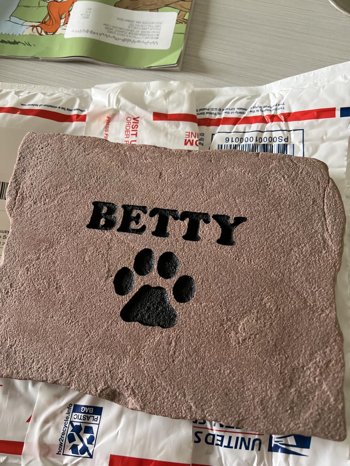 Personalized Red Pet Memorial Stone Headstone Grave Marker Dog or Cat with Paw Print and Engraved with Name of Your Pet customer photo 1