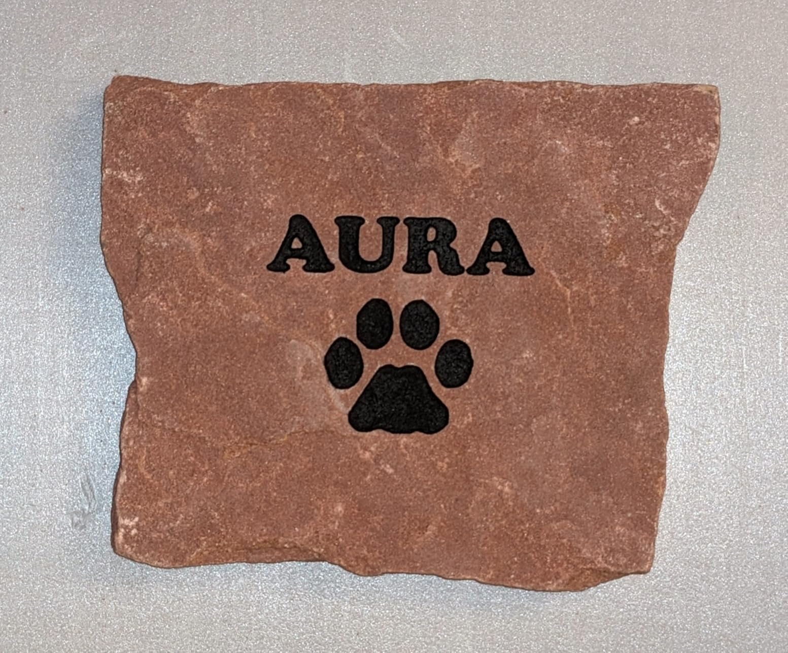 Personalized Red Pet Memorial Stone Headstone Grave Marker Dog or Cat with Paw Print and Engraved with Name of Your Pet customer photo 2