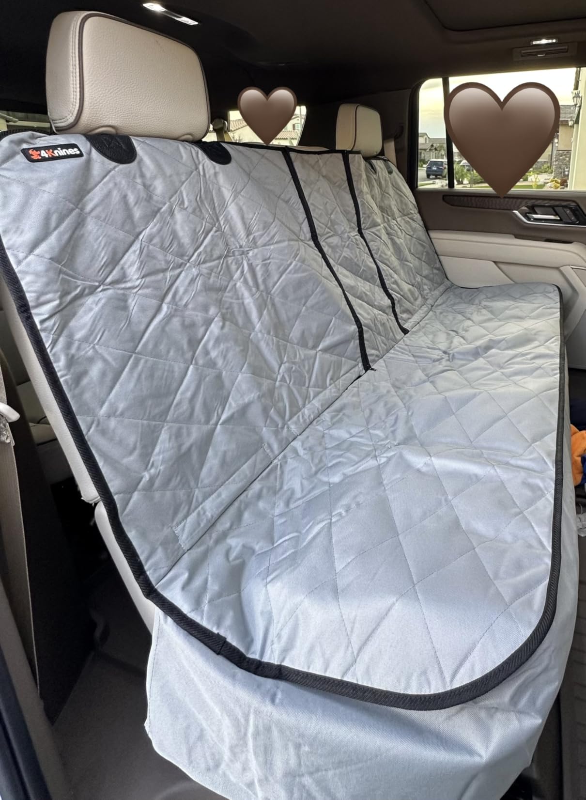 4Knines Dog Seat Cover for Back Seat, Heavy Duty Waterproof Rear Seat Protector for Small Trucks, SUVs, Cars - Fits 60/40 Split Bench with Middle Seat Belt, Non-Slip Dog Backseat Cover (Regular, Grey) customer photo 1