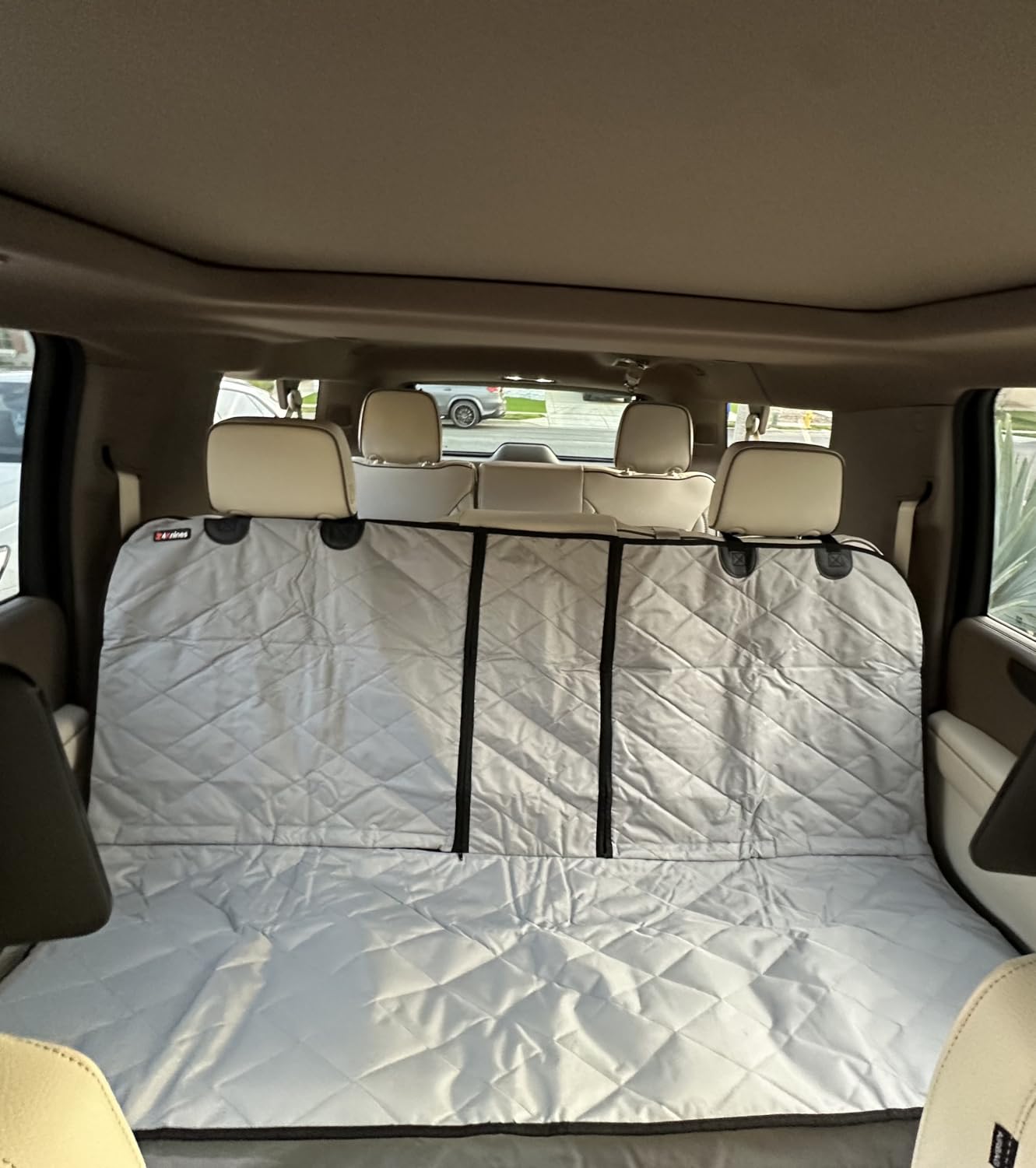4Knines Dog Seat Cover for Back Seat, Heavy Duty Waterproof Rear Seat Protector for Small Trucks, SUVs, Cars - Fits 60/40 Split Bench with Middle Seat Belt, Non-Slip Dog Backseat Cover (Regular, Grey) customer photo 2