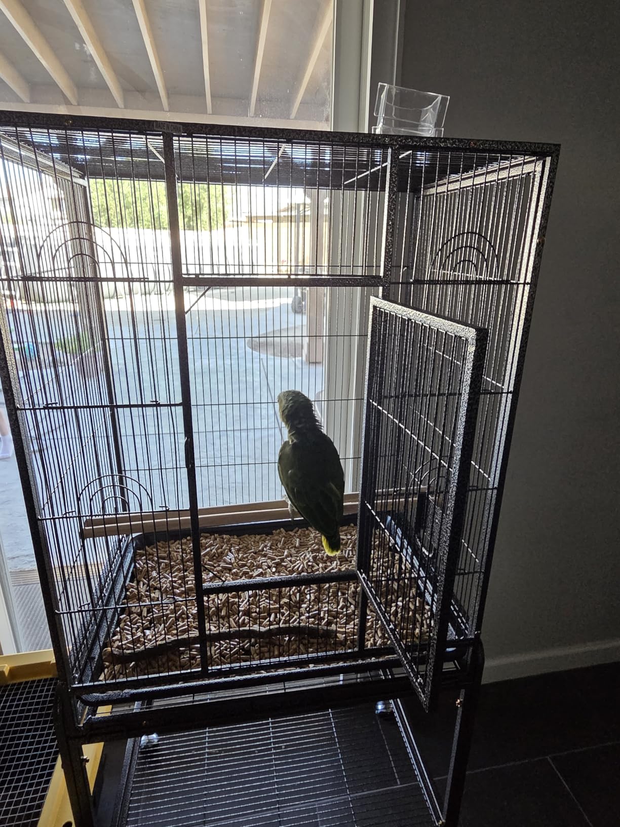 ZENY 53-Inch Bird Flight Cage, Wrought Iron Standing Large with Rolling Stand for Cockatiels Pet Parrot Parakeet Lovebird Canary Finch (Black) customer photo 2