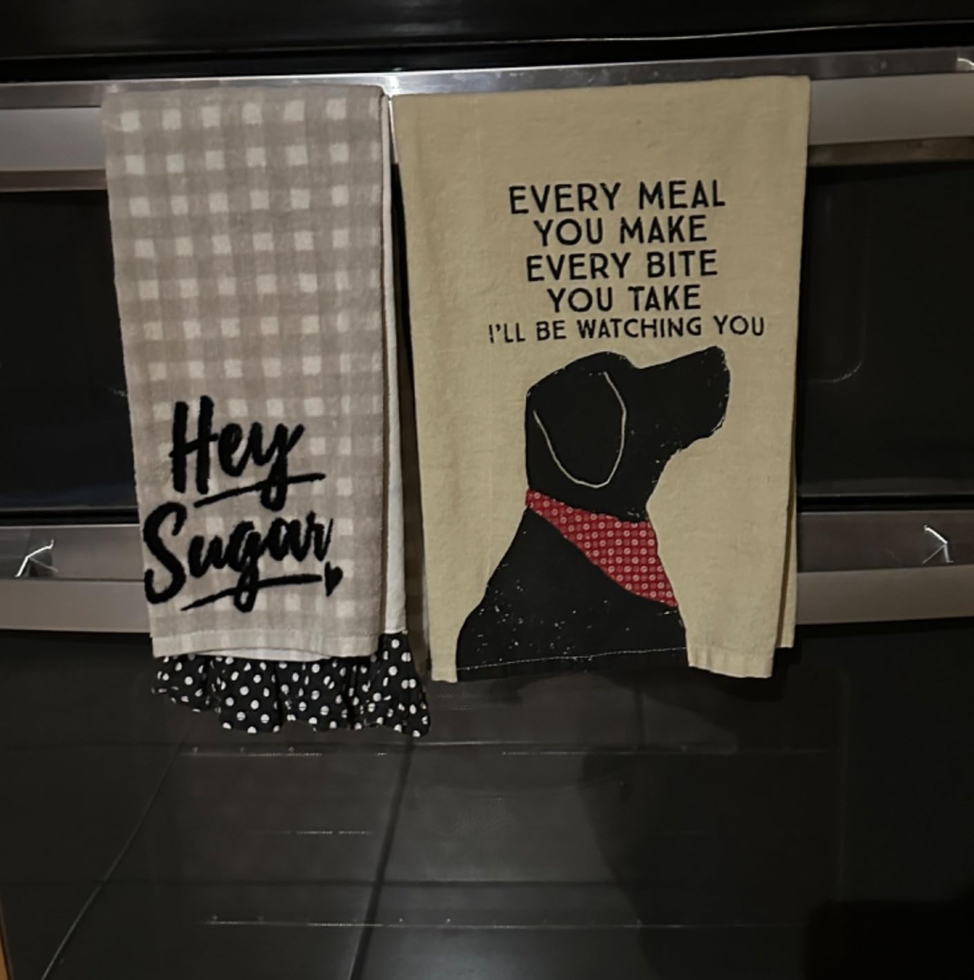 Primitives by Kathy Funny Kitchen Towel, Gifts for Dog Lovers, Bandana Dog Every Meal You Make I'll Be Watching You, Machine Washable, 28 by 28 Inches, Rustic Pet Kitchen Décor, Tan Cotton customer photo 2