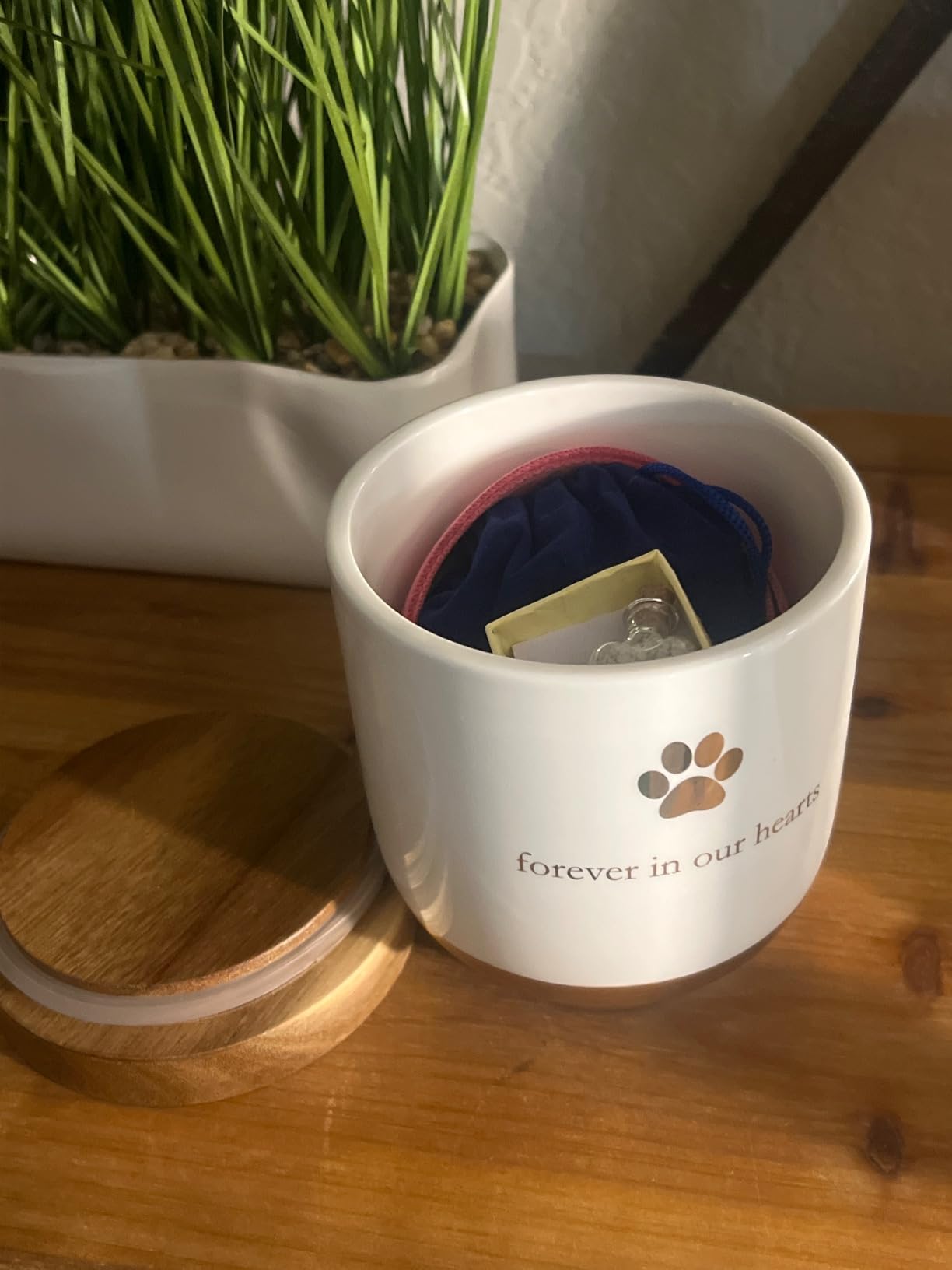 Pearhead Pet Ceramic Forever in Our Hearts Urn, Pet Memorial, Dog Or Cat Keepsake Urn, Rainbow Bridge, Gold customer photo 2