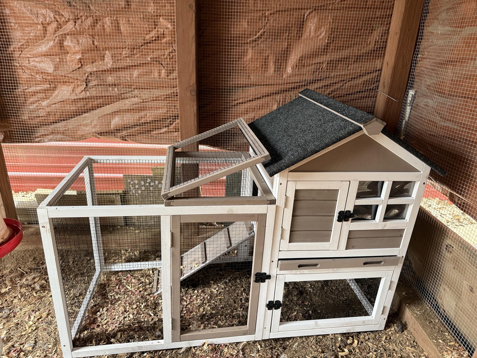 Aivituvin Rabbit Hutch Indoor Outdoor 51.6''L Chicken Coop Bunny Cage with Run, Guinea Pig House Pull Out Upper Tray (51.6