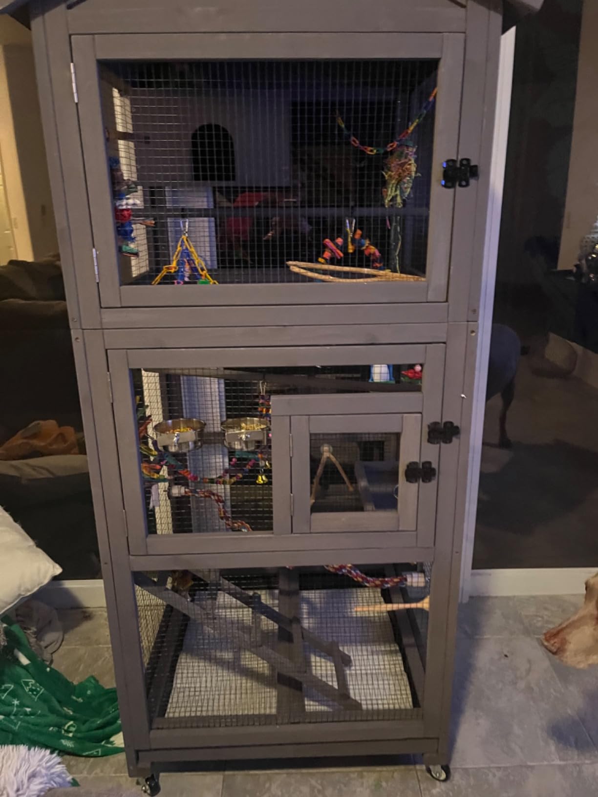 GUTINNEEN Outdoor Bird Aviary Wooden Large Bird Cage on Wheels, Featuring Play Stand, Perches, Nest Habitat, Include Wire Mesh Above Bottom Tray Easy to Clean customer photo 1