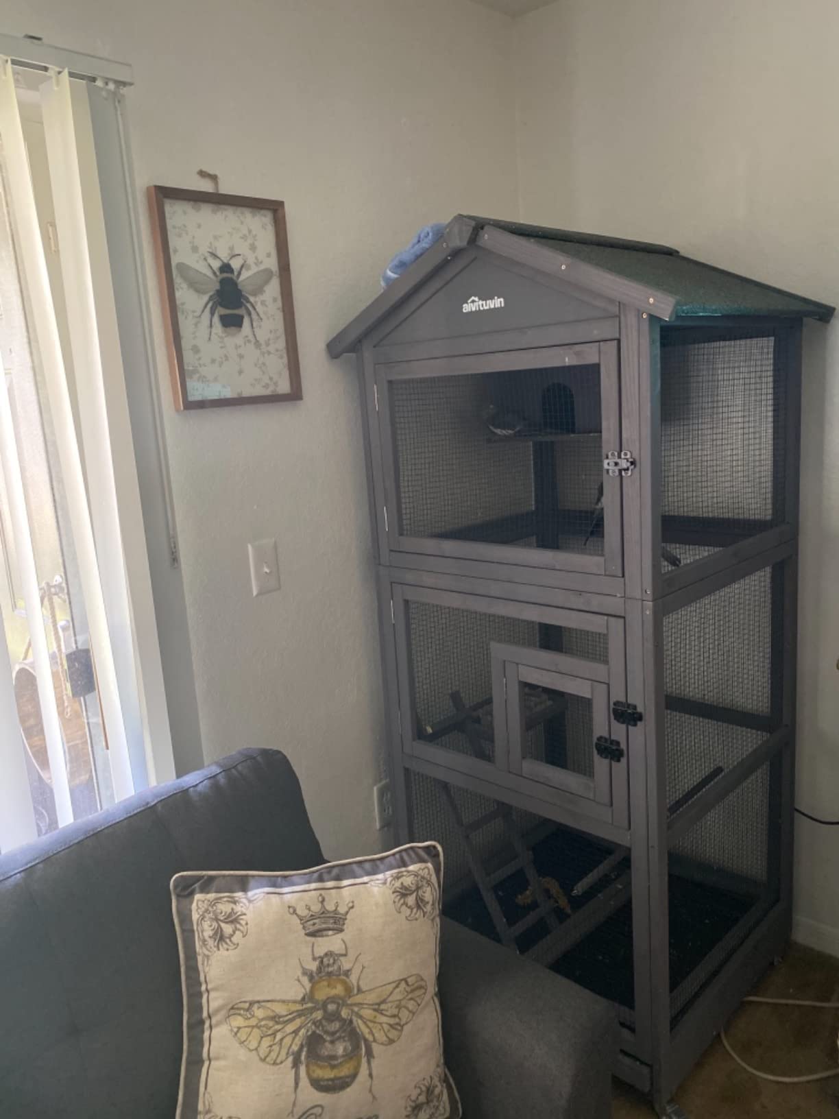 Aivituvin Outdoor Bird Cage Large Wooden Bird Aviary with Perch for Parakeet, Macaw and Any Small Birds, Wire Netting Above The Tray, Prevent Escape customer photo 1