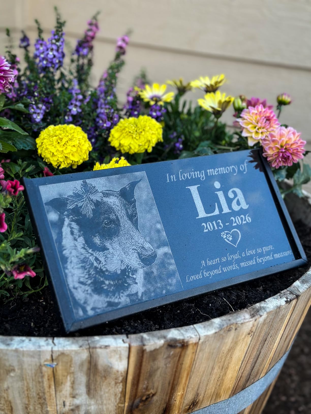 ODB Personalized Pet Memorial Stones, Black Granite Memorial Garden Stone Engraved with Photo, Gifts for Someone Who Lost a Loved One, or Pet, Dog, Cat (with Photo) customer photo 2