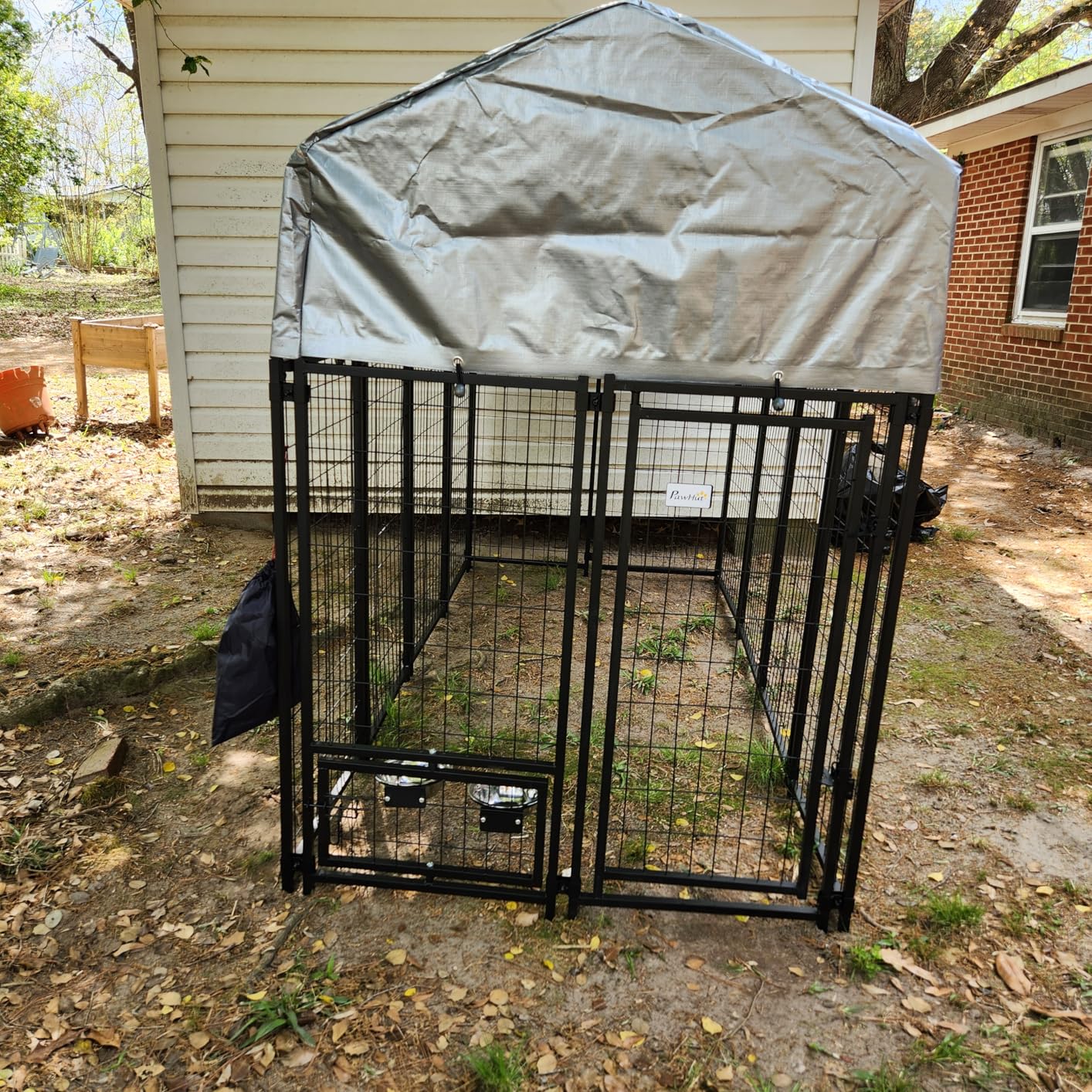 PawHut 8' x 4' x 6' Dog Kennel Outside, Welded Wire Outdoor Dog Kennel Run with 360 Degree Rotating Bowls, Waterproof & UV Resistant Cover, for S&M&L Breeds, Chickens, Ducks, Green customer photo 1